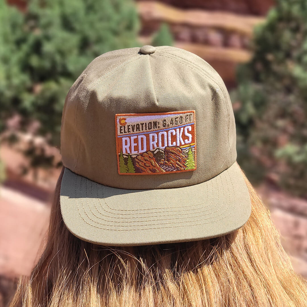 Red Rocks Hat - Unstructured Flatbill - Olive - Retro Patch