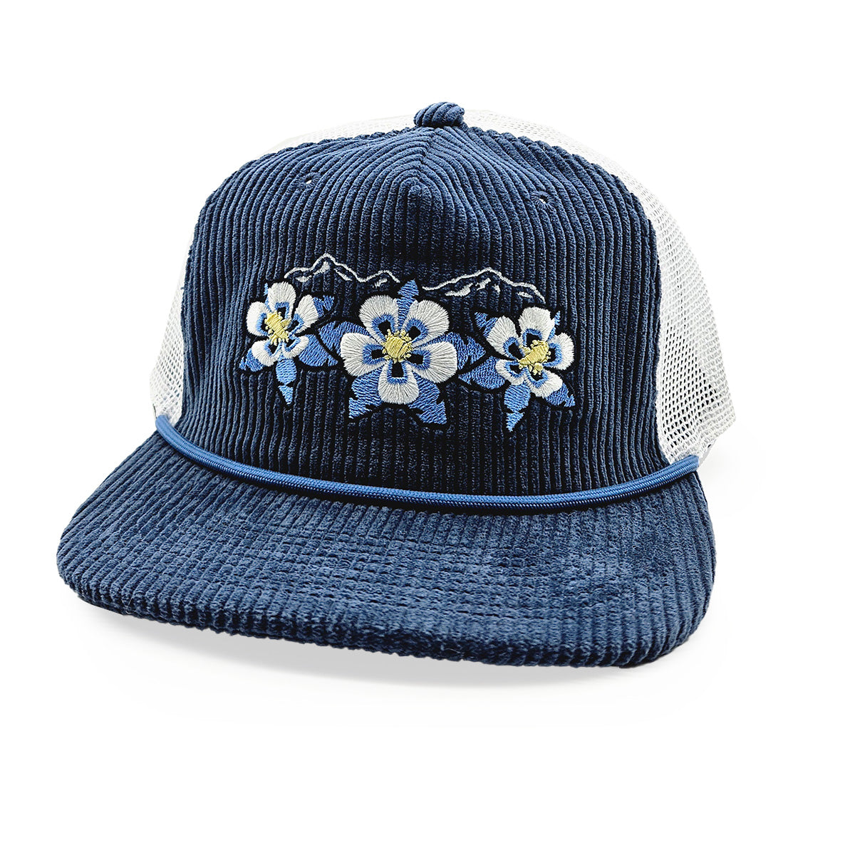 Floral Range Trucker Hat - Corduroy - Navy/White