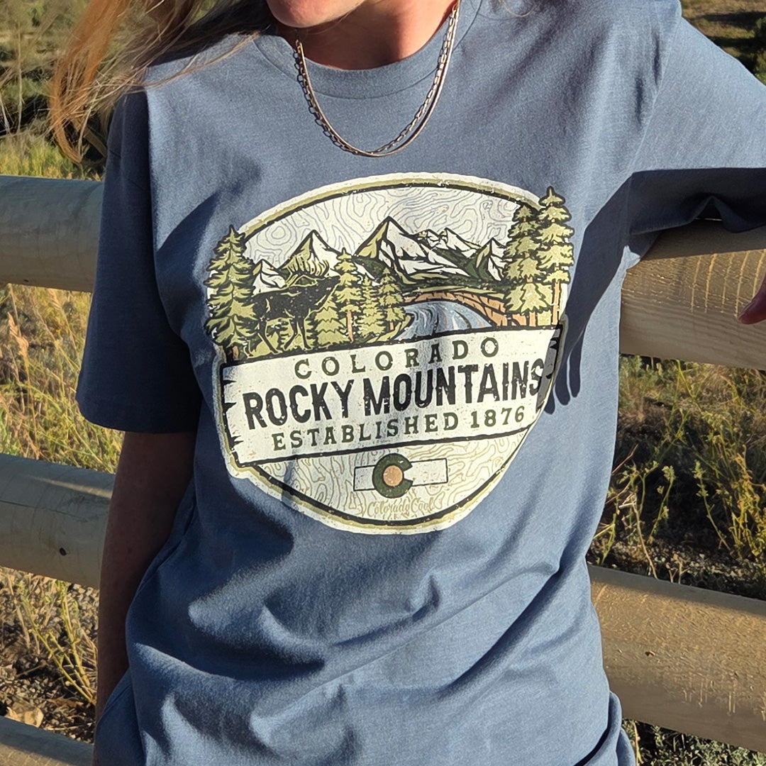 Rocky Mountain Way T-Shirt - Heather Slate Blue