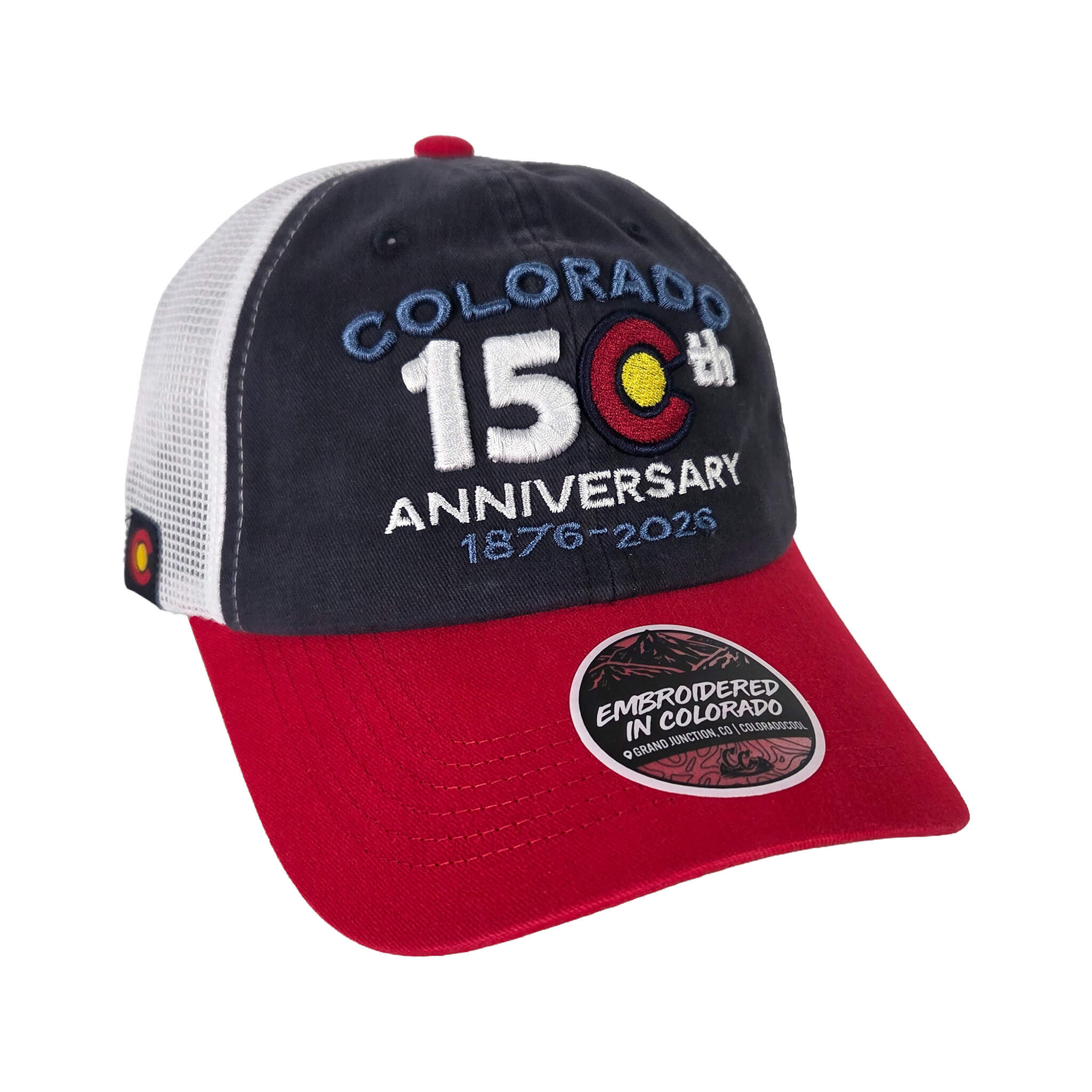 Colorado 150th Arched Trucker Hat - Unstructured - Navy/Red/White