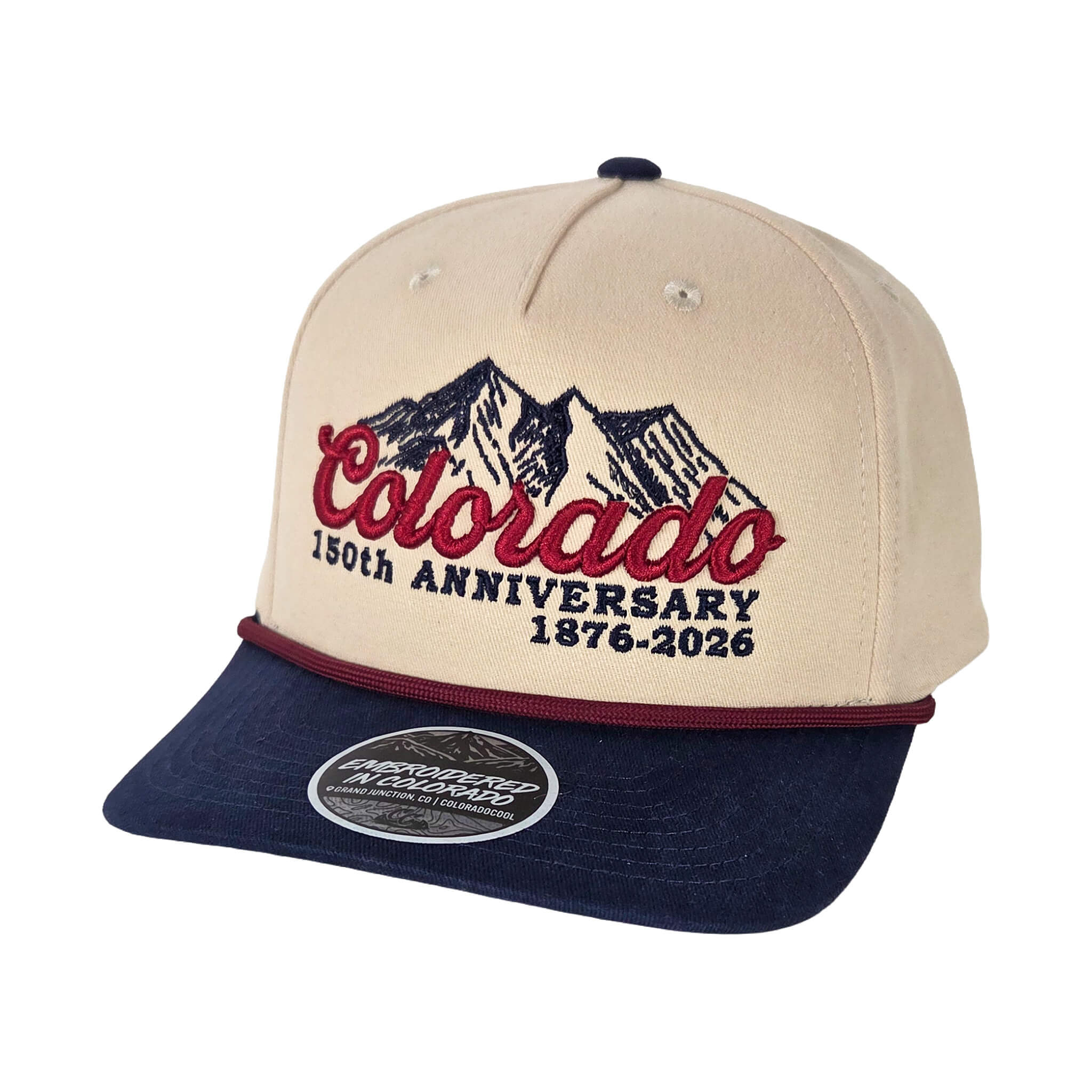Colorado 150th Script Slight Curve Hat - Ivory/Navy/Red