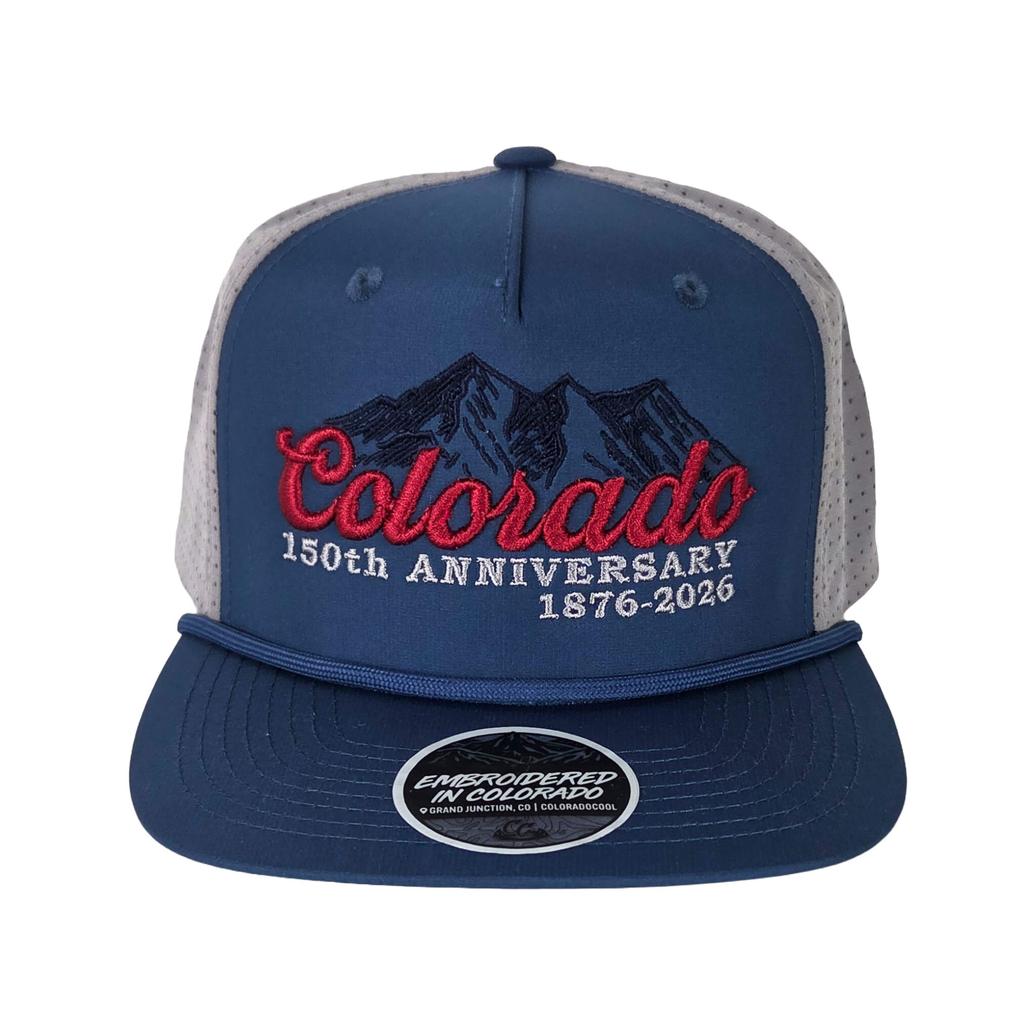 Colorado 150th Script Perforated Structured Flatbill Hat- Blue/Grey