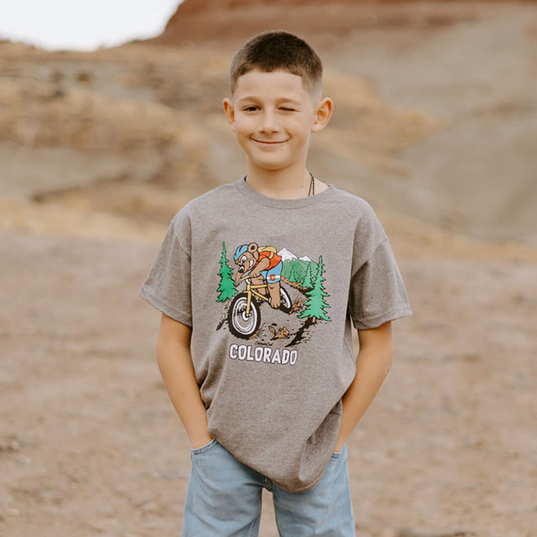 Bikin' Bear T-Shirt - Youth - Gray