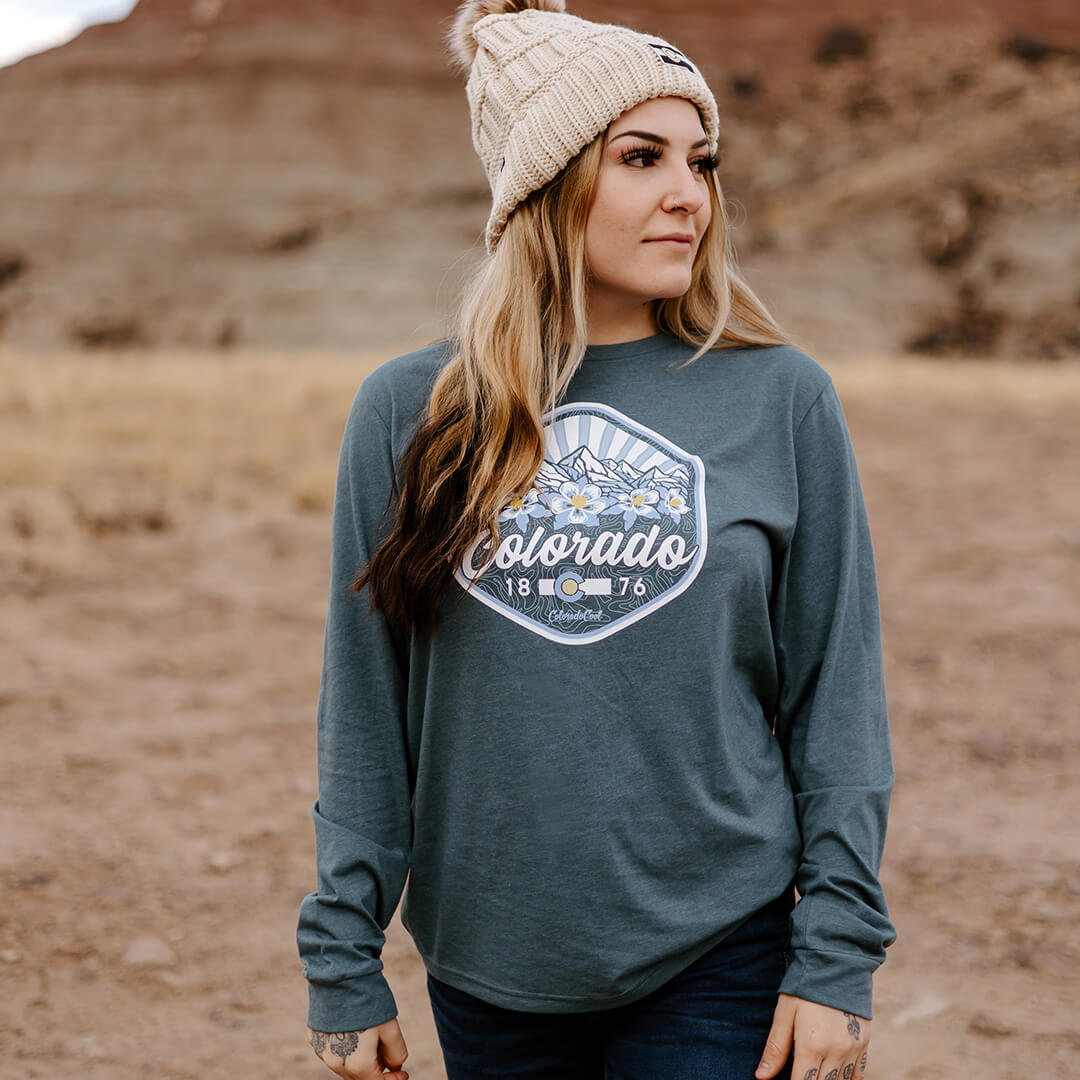 Mountain Bloom Long Sleeve T-Shirt - Indigo