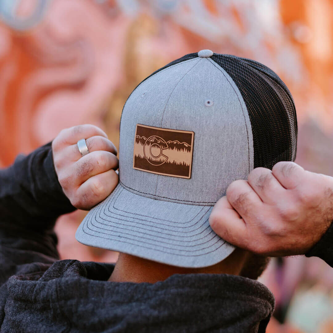 Treeline Flag Leather Patch Trucker Hat - Gray/Black