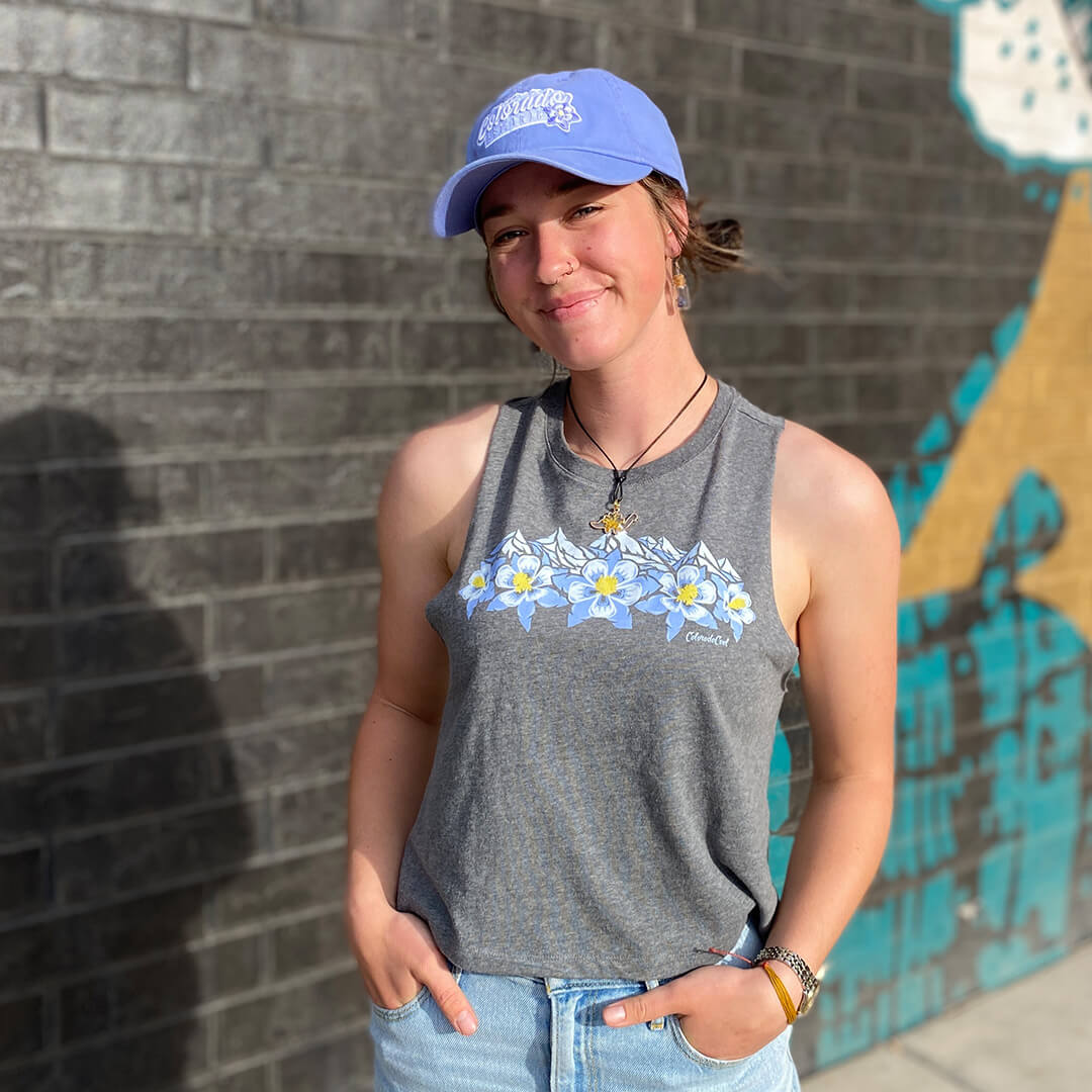 Floral Range Crop Tank Top - Women's - Heather Gray