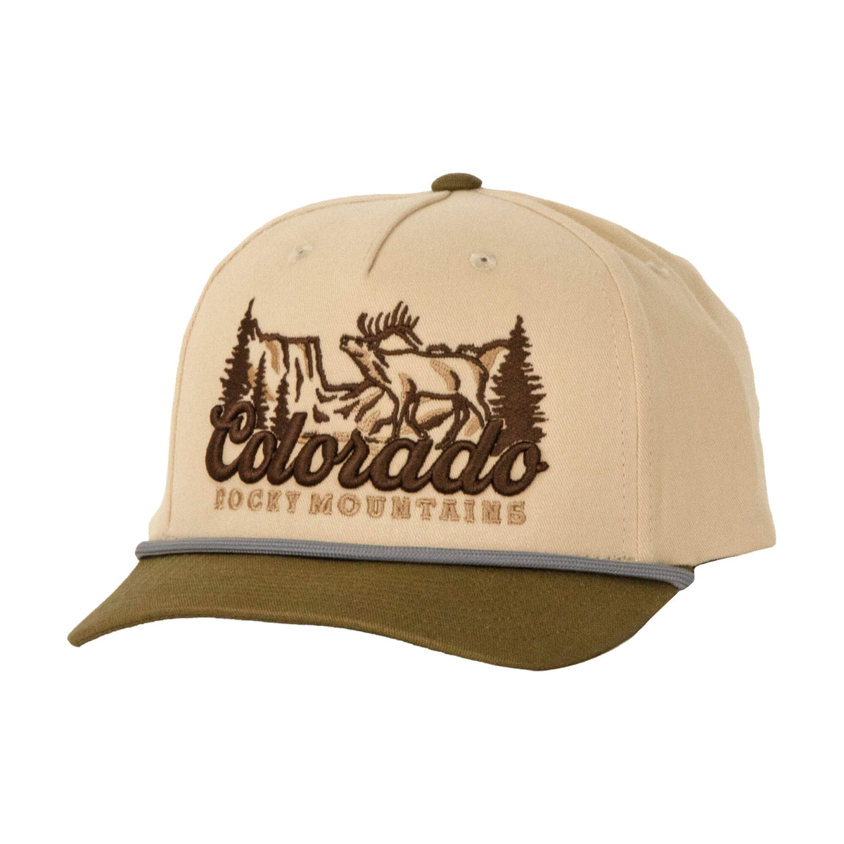 Saloon - Ivory/Olive Brushed Slight Curve Hat - Embroidered