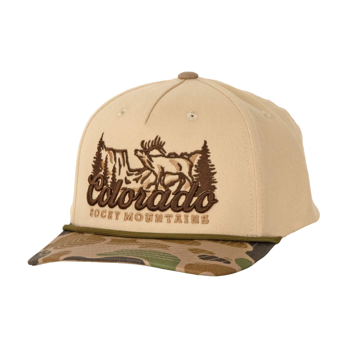 Saloon - Ivory/Camo Brushed Slight Curve Hat - Embroidered