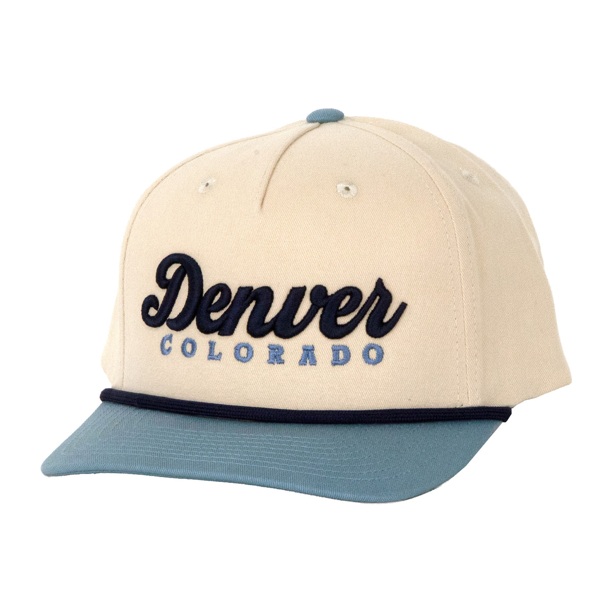 Draft - Denver - Ivory/Slate Blue Slight Curve Hat - Embroidered