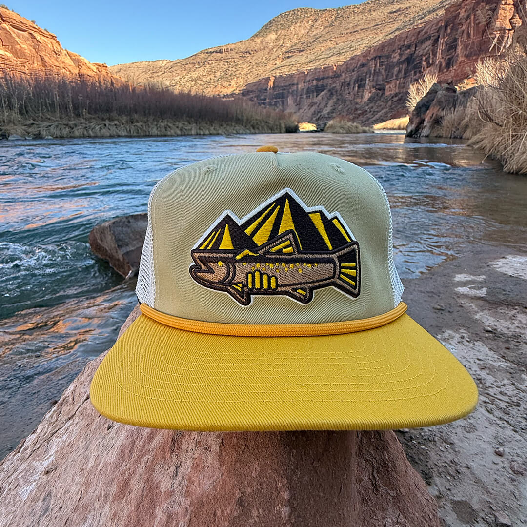 Catch N Release - Flatbill Trucker Hat - Tan/Gold/Ivory