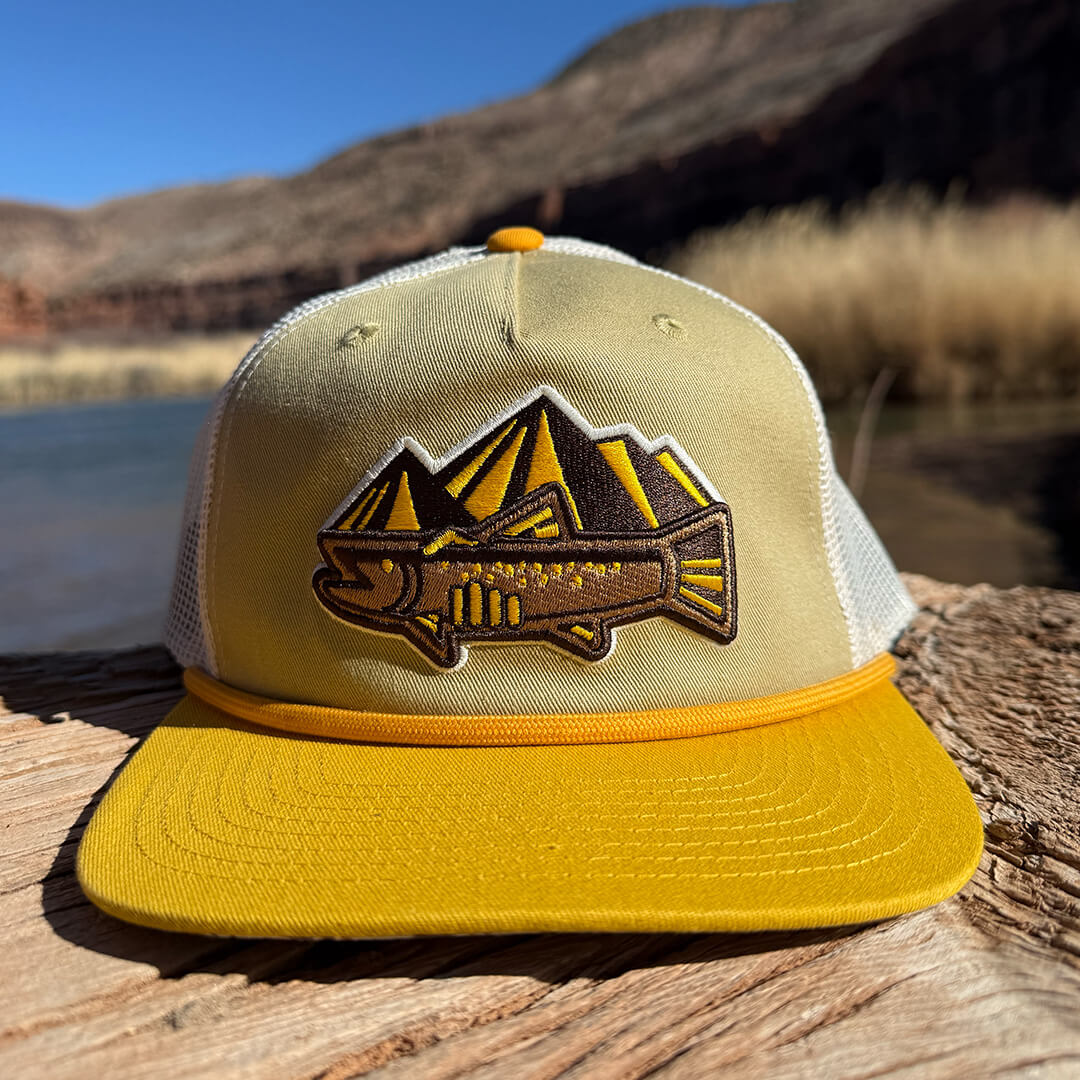 Catch N Release - Flatbill Trucker Hat - Tan/Gold/Ivory