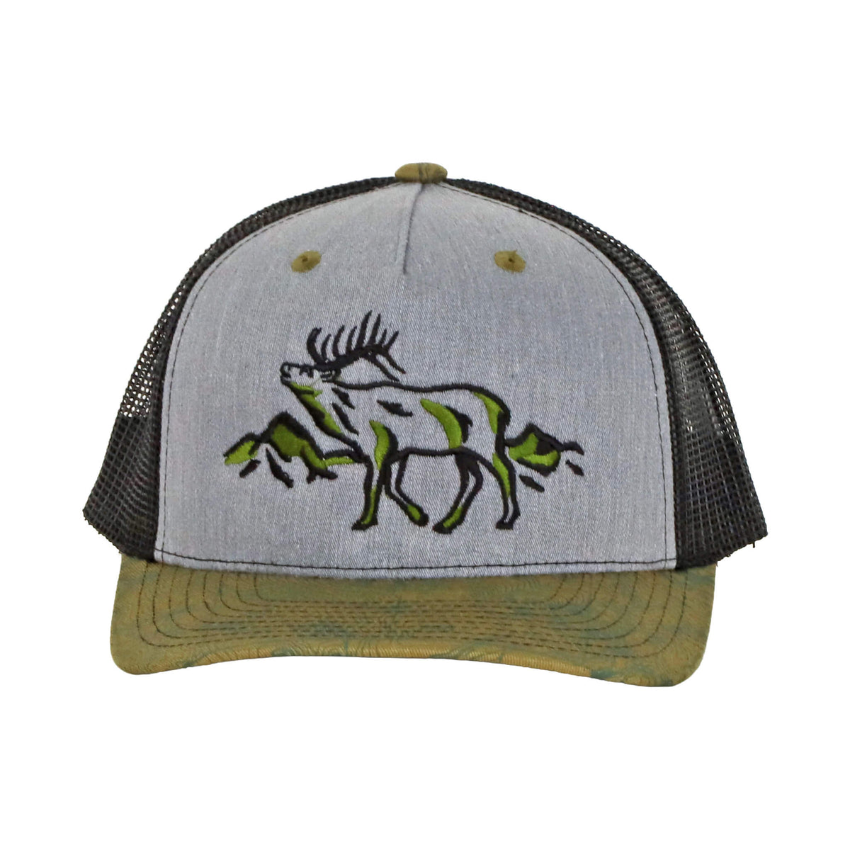 Roaming Elk - Grey/Olive Topo Trucker Hat