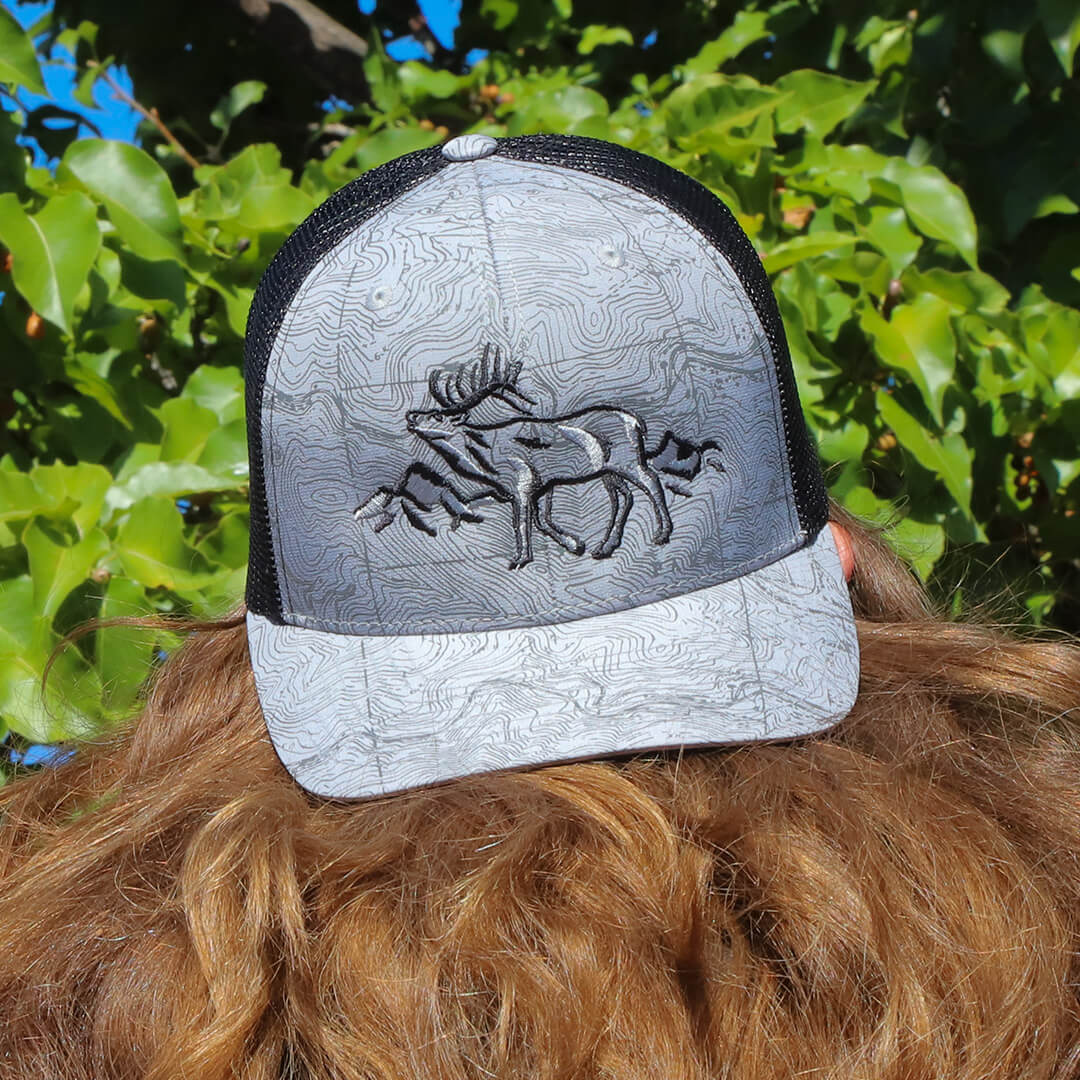 Roaming Elk - Grey/Black Topo Trucker Hat