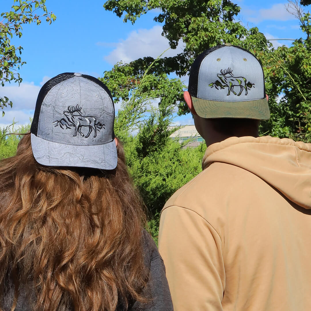 Roaming Elk - Grey/Olive Topo Trucker Hat