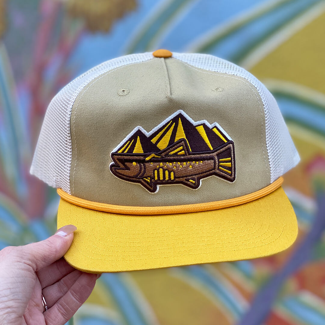 Catch N Release - Flatbill Trucker Hat - Tan/Gold/Ivory