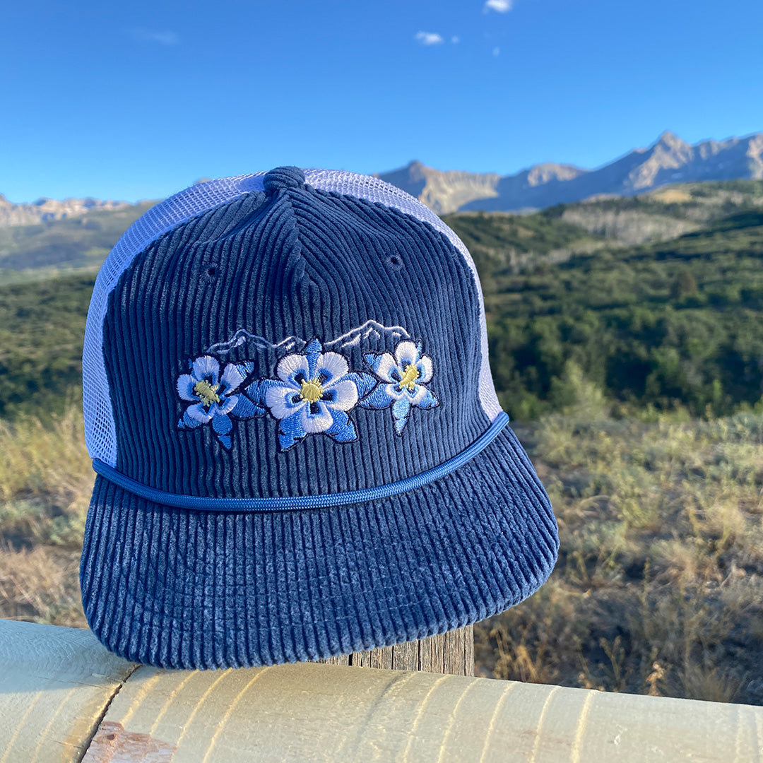 Floral Range Trucker Hat - Corduroy - Navy/White