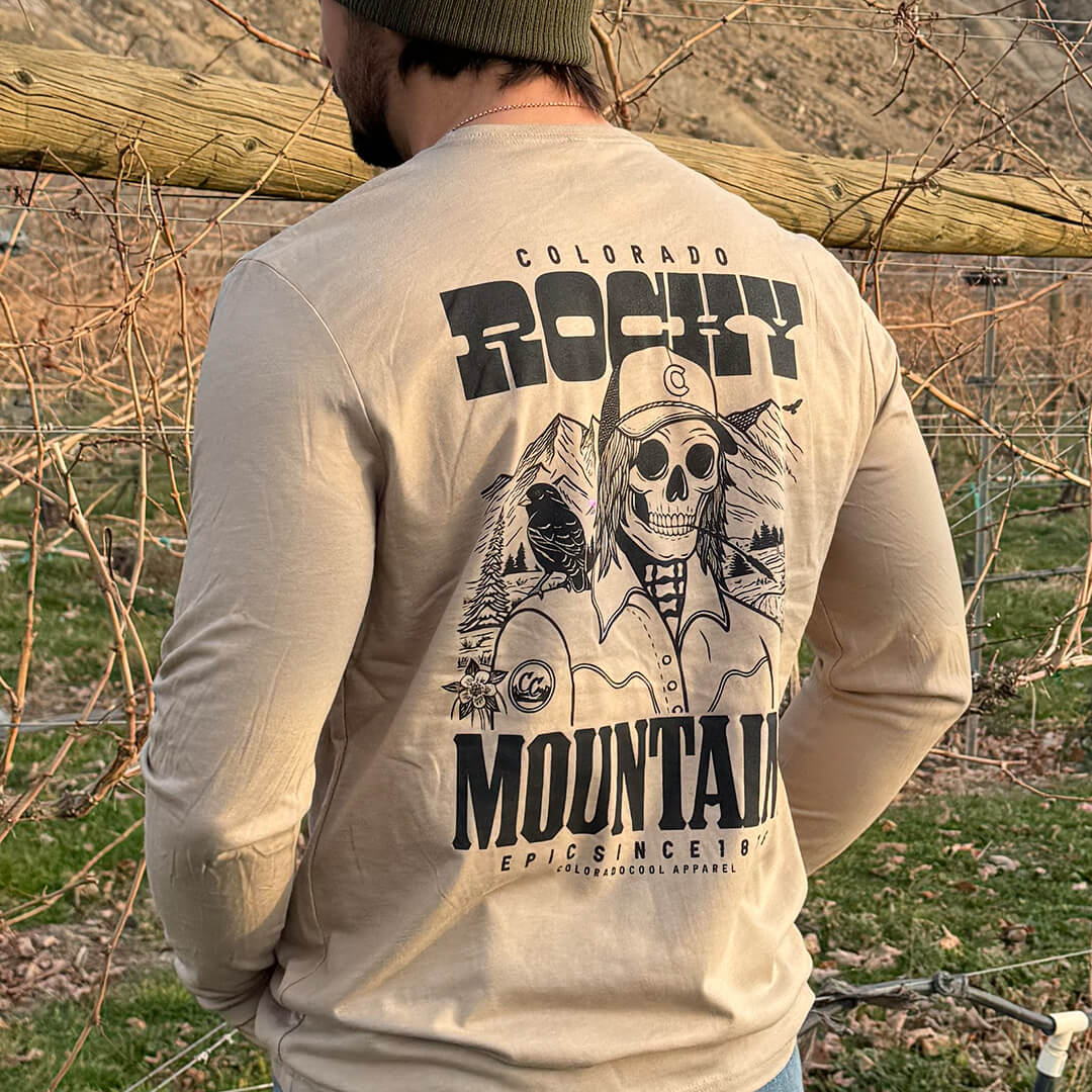 Rocky Mountain Skeleton Long Sleeve T-Shirt - Tan