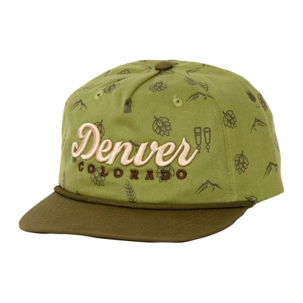 Draft - Denver - Desert Army Green Hops Flat Hat - Embroidered