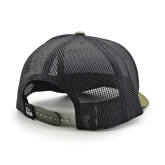 PuffPuff Pass - Suit Trucker Hat - Gray/Black/Olive Topo