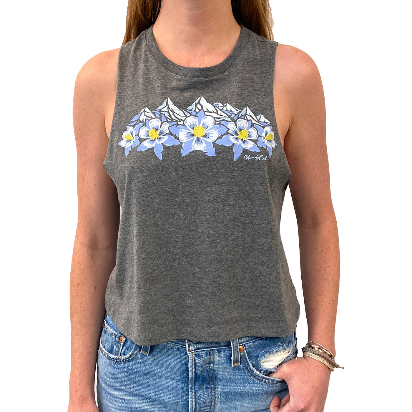 Floral Range Crop Tank Top - Women's - Heather Gray