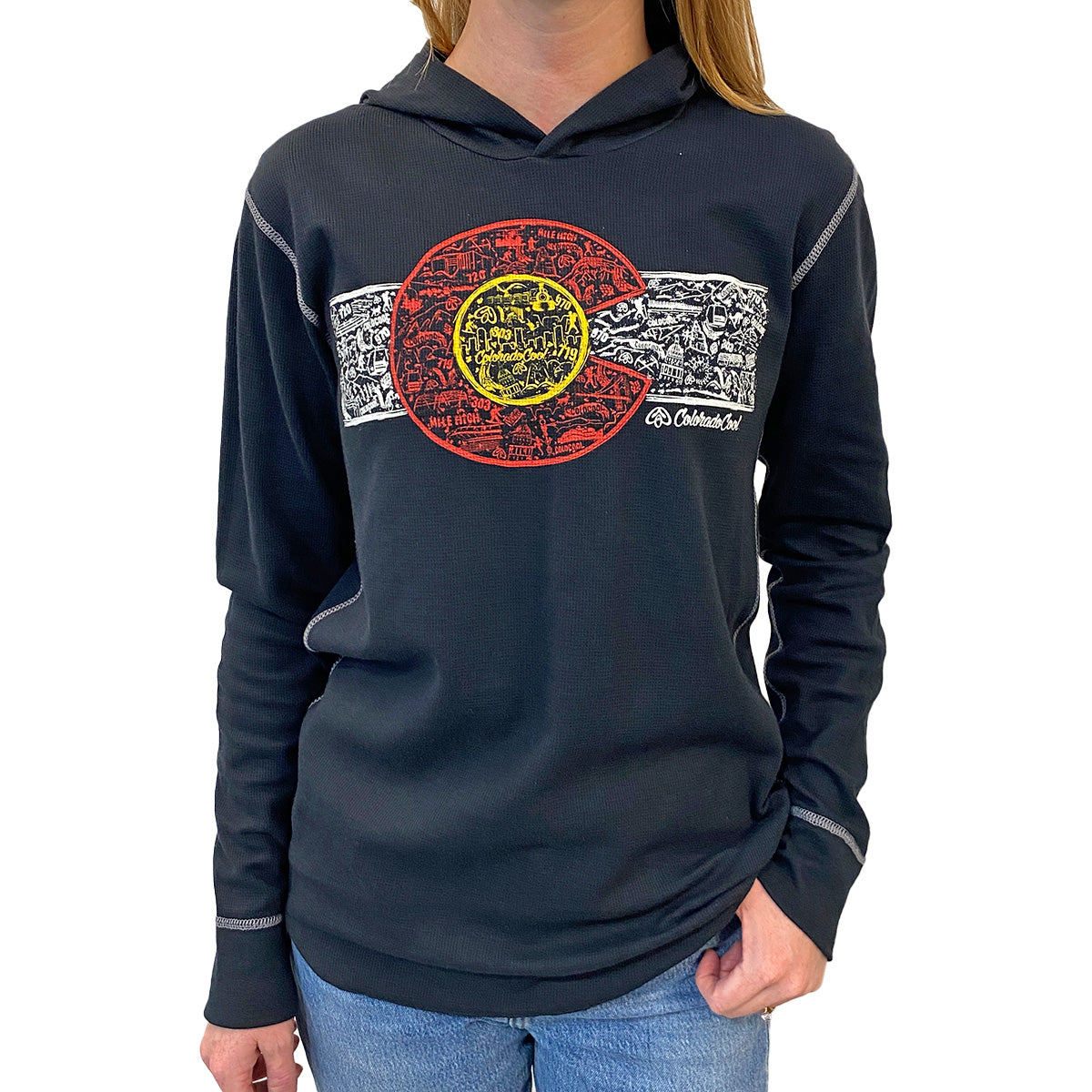 Colorado Landmark Flag Hoodie - Thermal - Black/Red