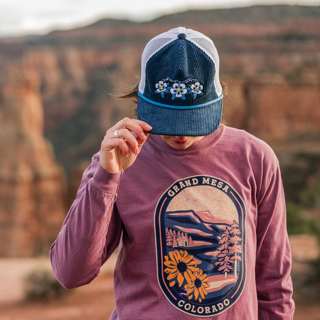 Floral Range Trucker Hat - Corduroy - Navy/White