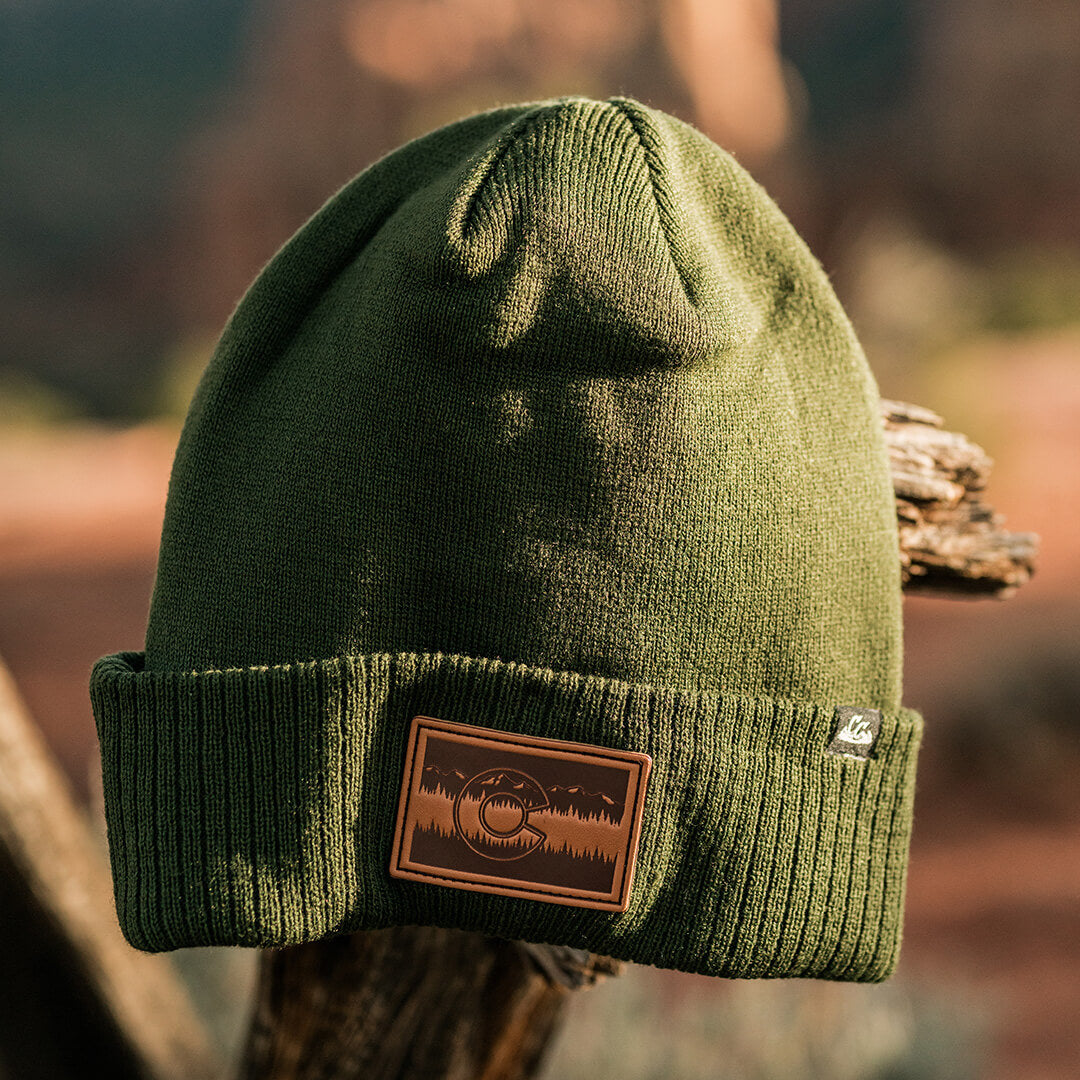 Treeline Leather Beanie - Military Green
