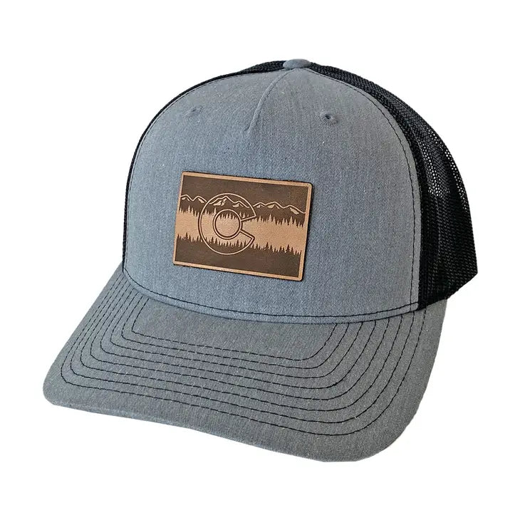 Treeline Flag Leather Patch Trucker Hat - Gray/Black