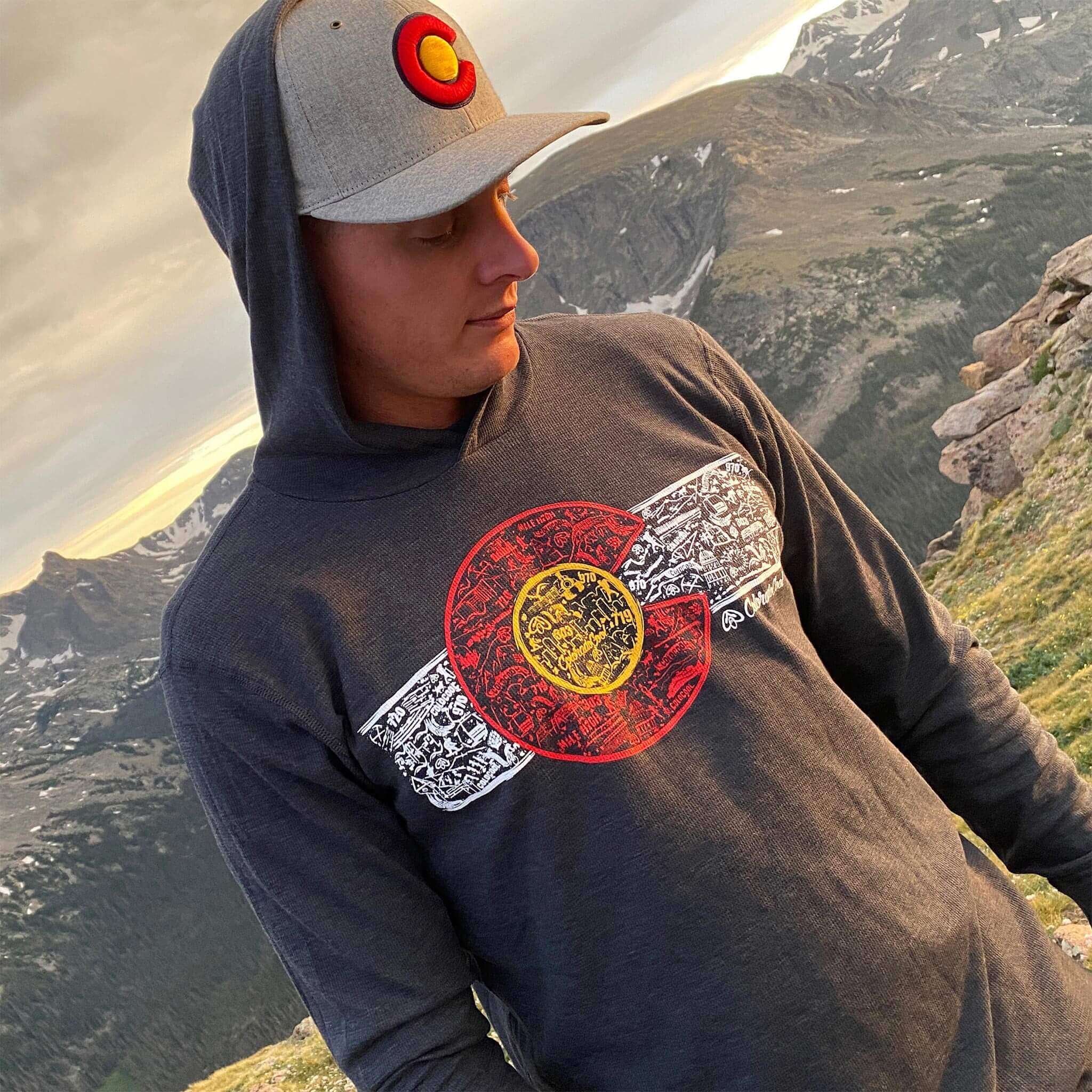 Colorado Landmark Flag Hoodie - Thermal - Charcoal Gray
