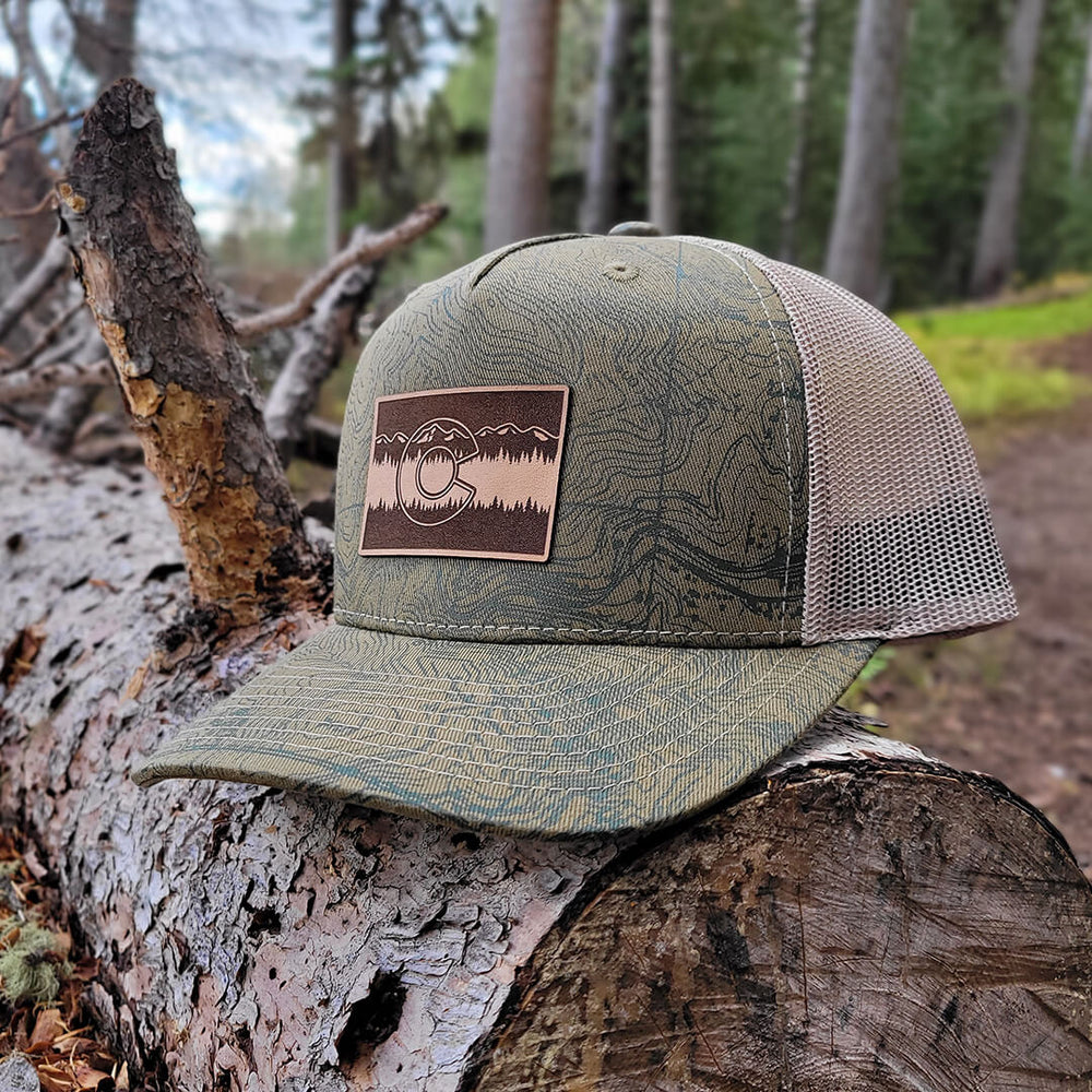 Topo Pattern Hat Topo Trucker Hat - Olive - Treeline Patch