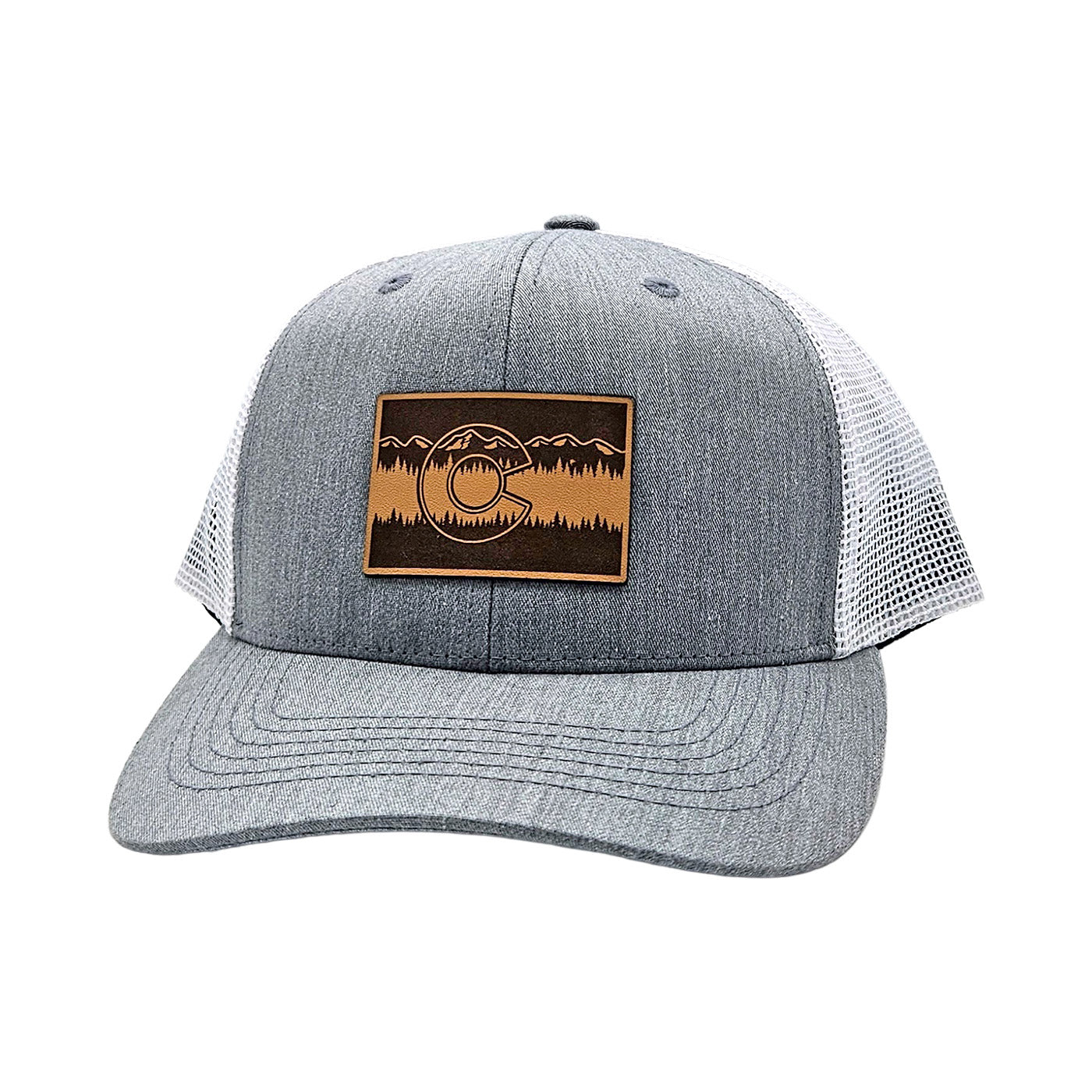 Treeline Flag Leather Patch Trucker Hat - Gray/White
