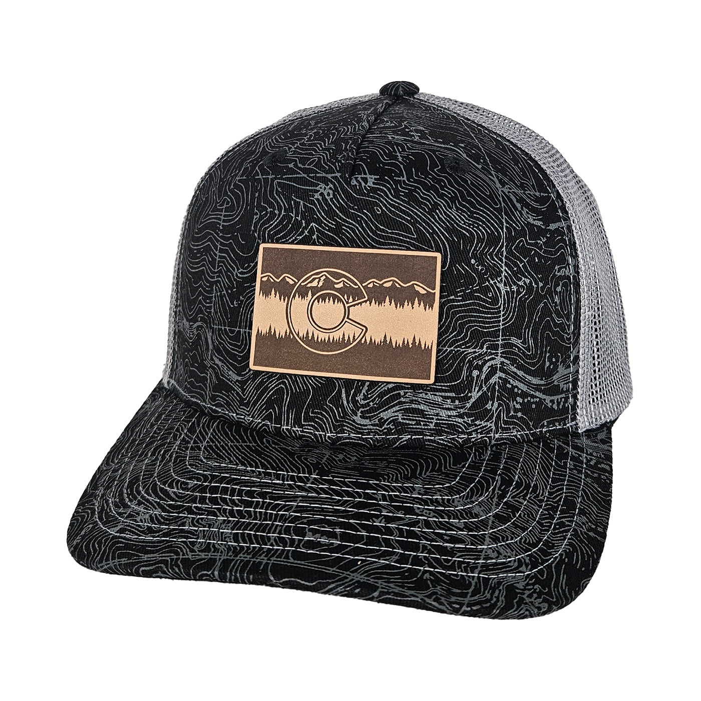 Topo Black/Charcoal Trucker - Curved - Treeline