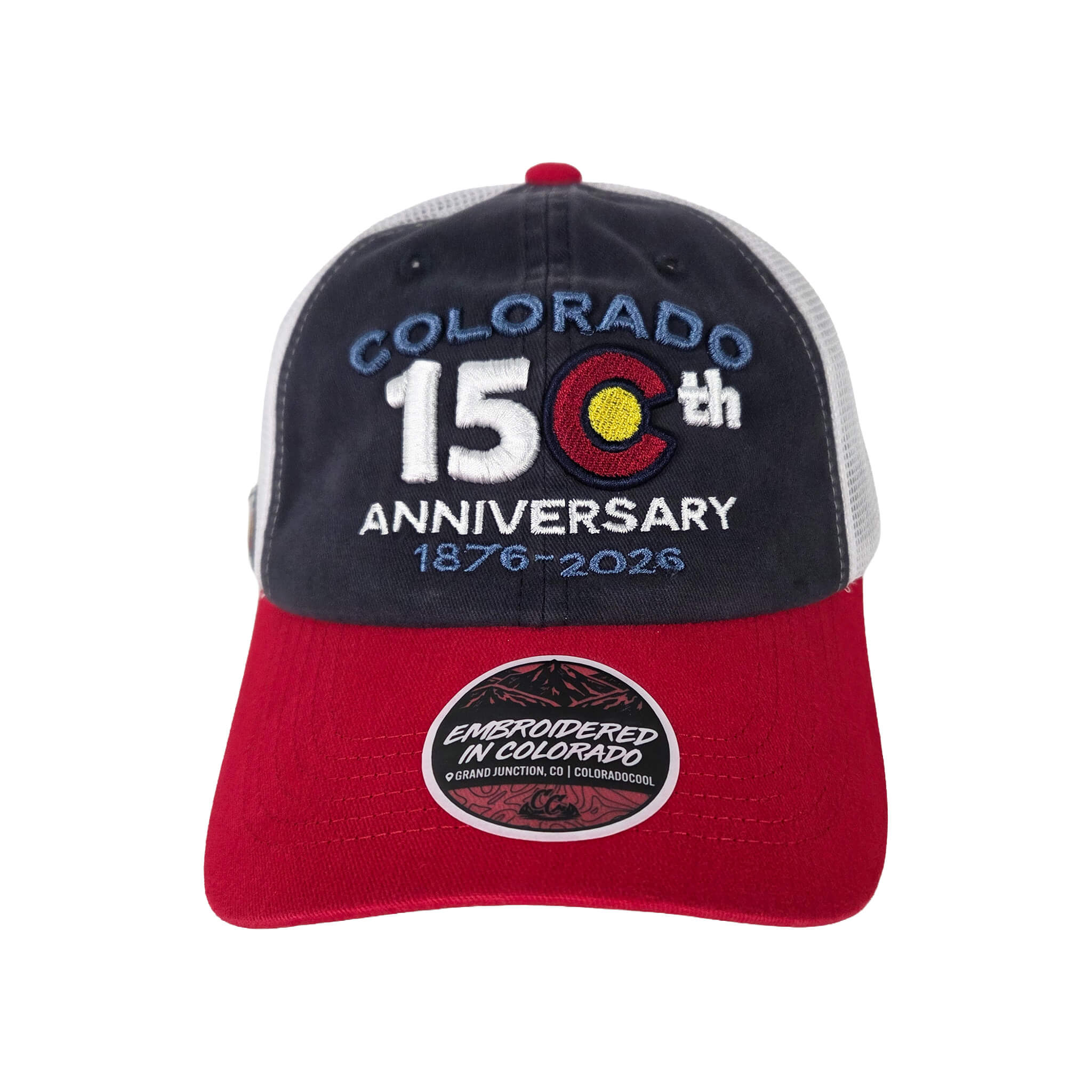 Colorado 150th Arched Trucker Hat - Unstructured - Navy/Red/White