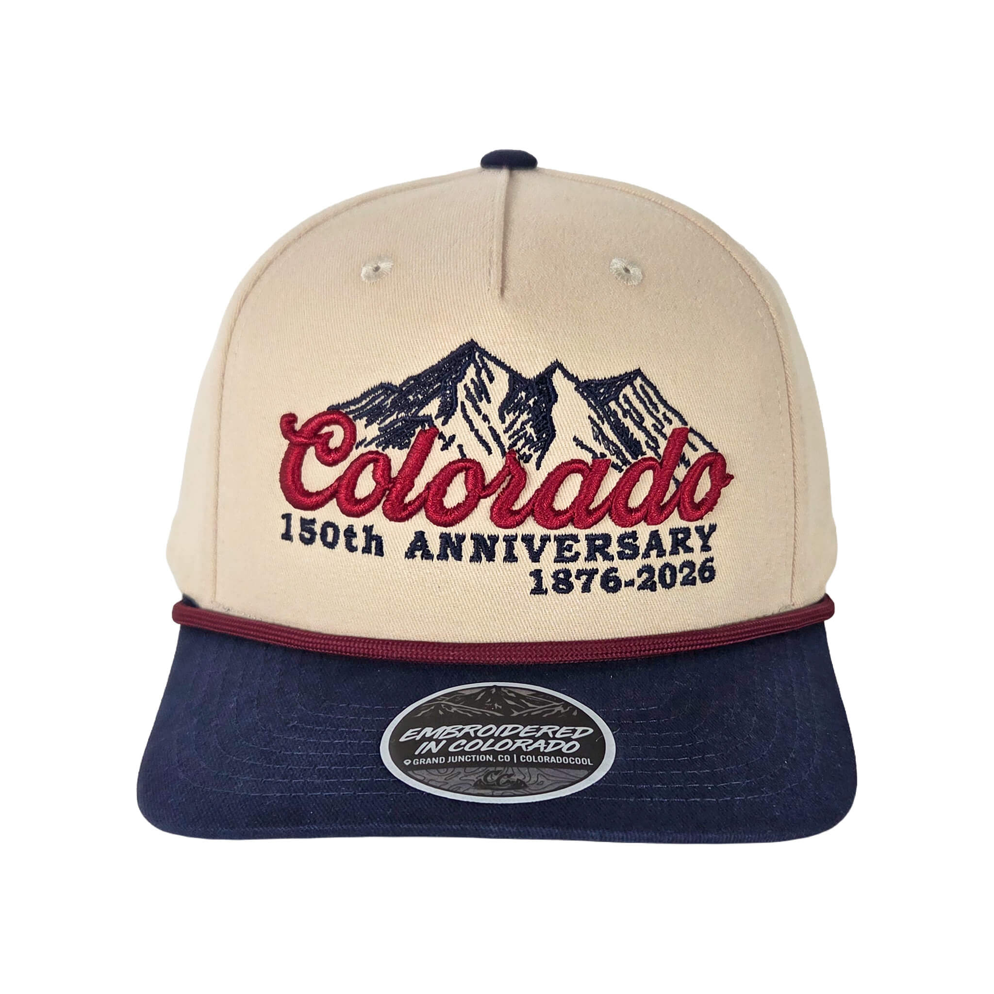 Colorado 150th Script Slight Curve Hat - Ivory/Navy/Red