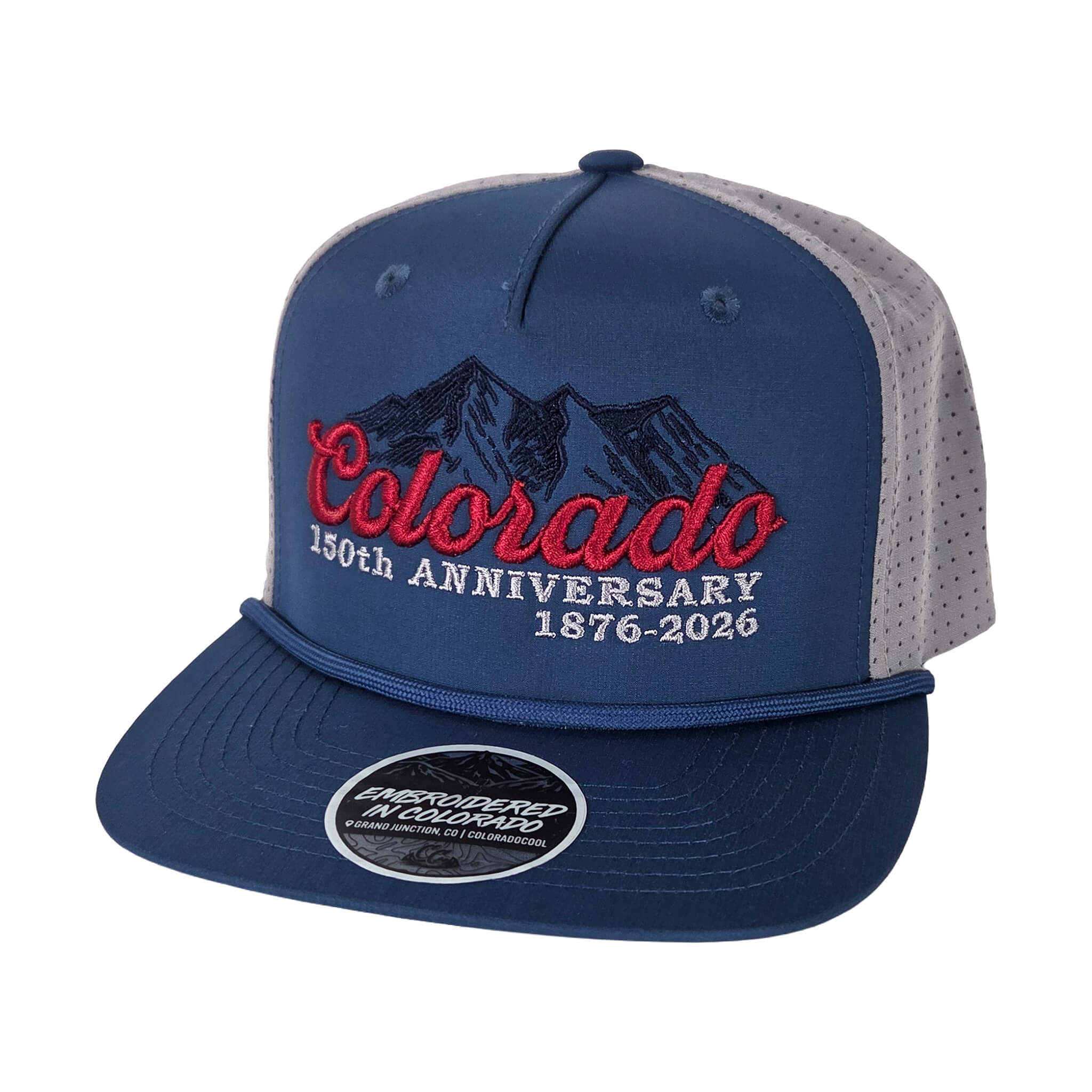 Colorado 150th Script Perforated Structured Flatbill Hat- Blue/Grey