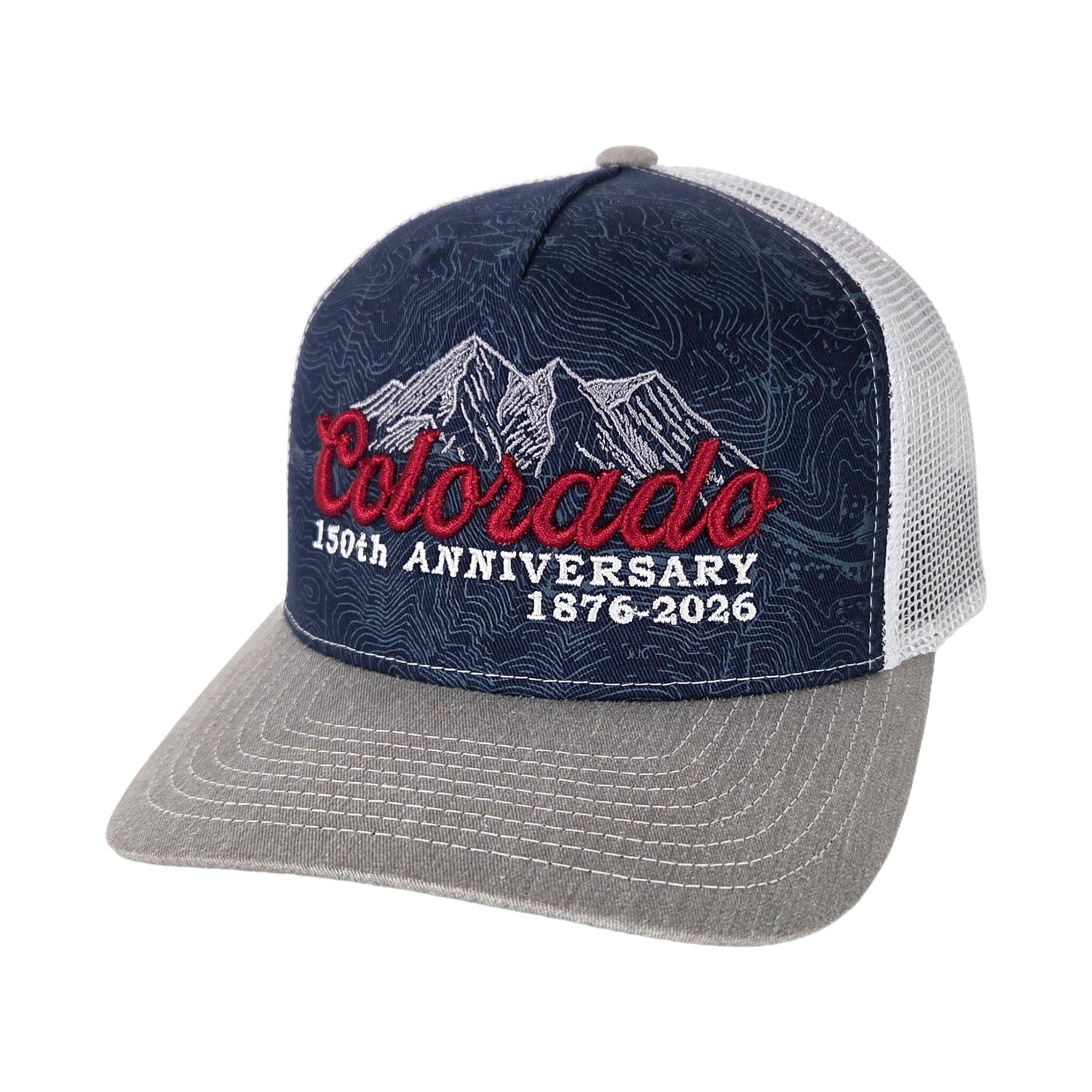Colorado 150th Script Topo Trucker Hat - Grey/White