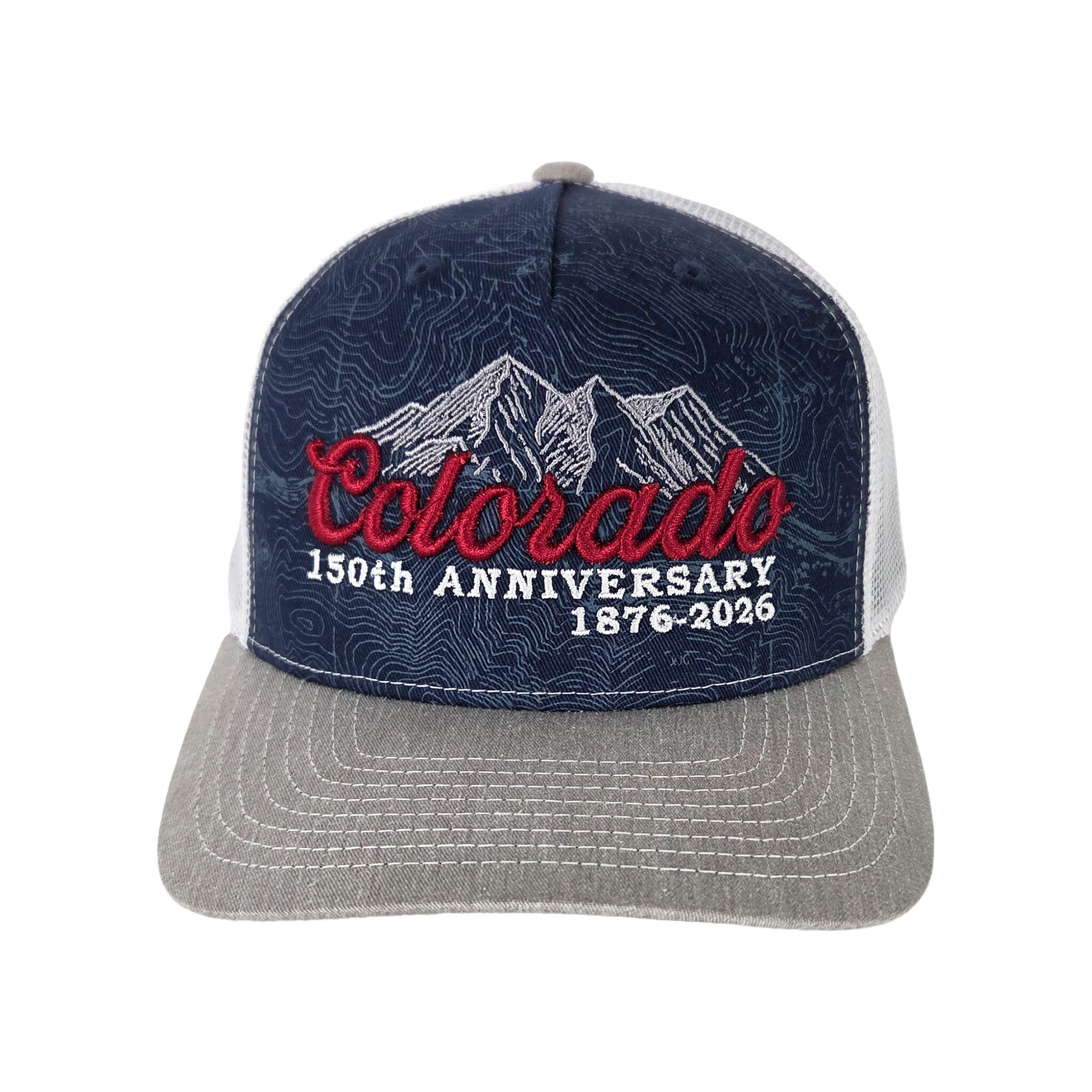 Colorado 150th Script Topo Trucker Hat - Grey/White
