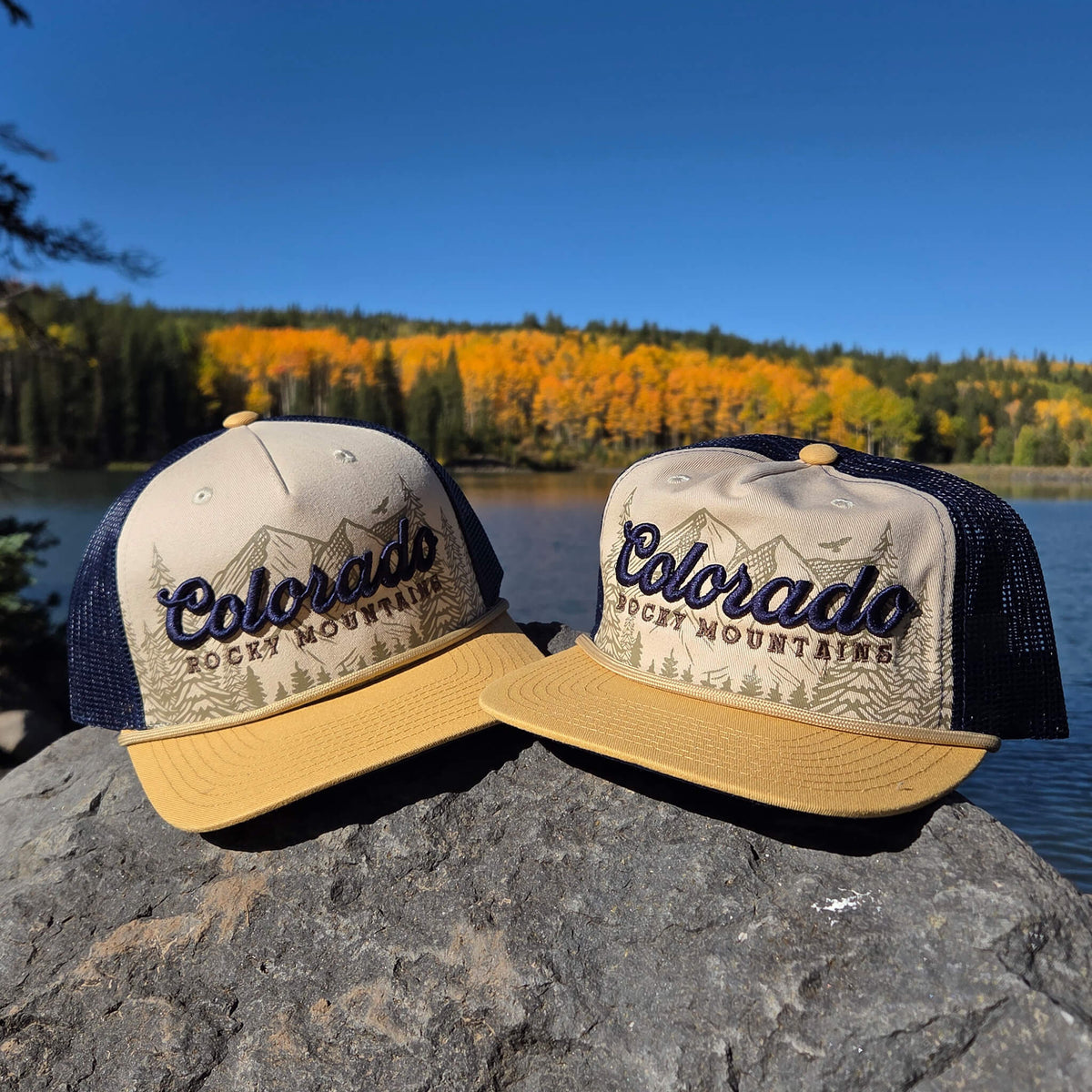 Draft - Sketched Landscape Curved Hat - Beige/Amber/Yellow