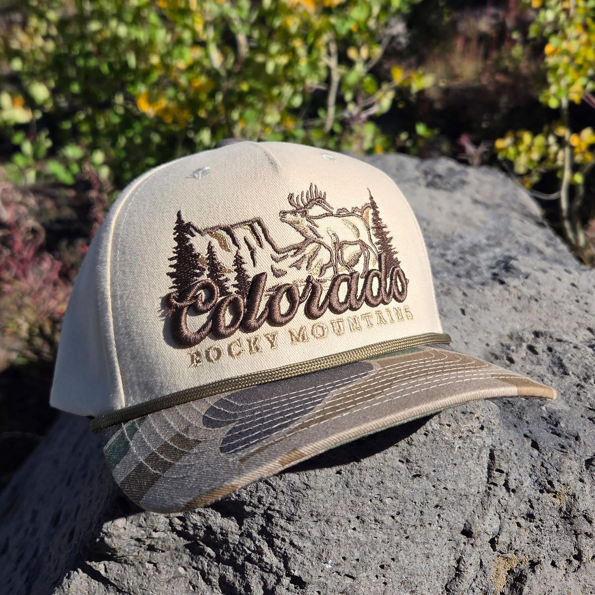 Saloon - Ivory/Camo Brushed Slight Curve Hat - Embroidered