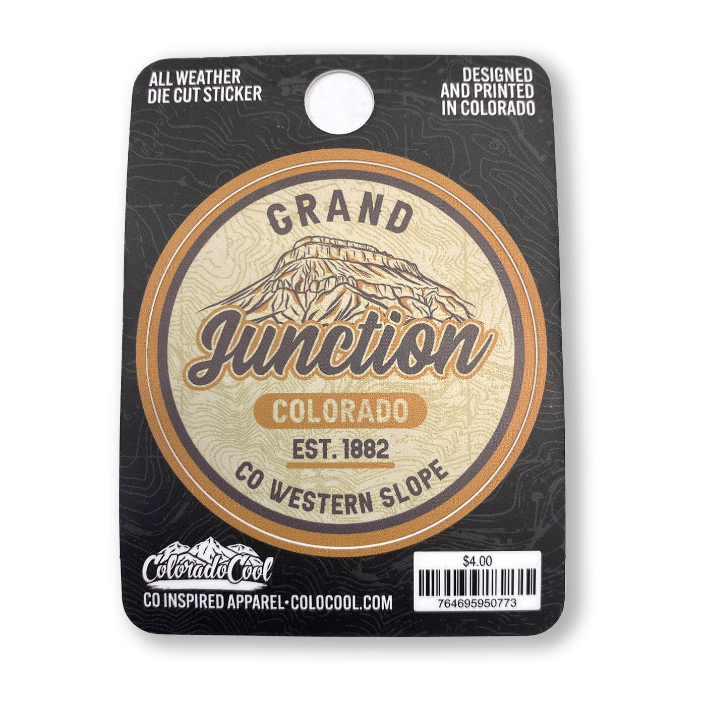 Grand Junction Topo Script Circle - Tan - Sticker