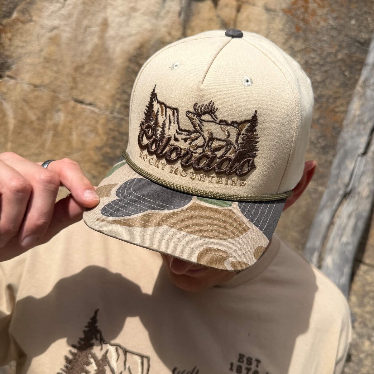 Saloon - Ivory/Camo Brushed Slight Curve Hat - Embroidered