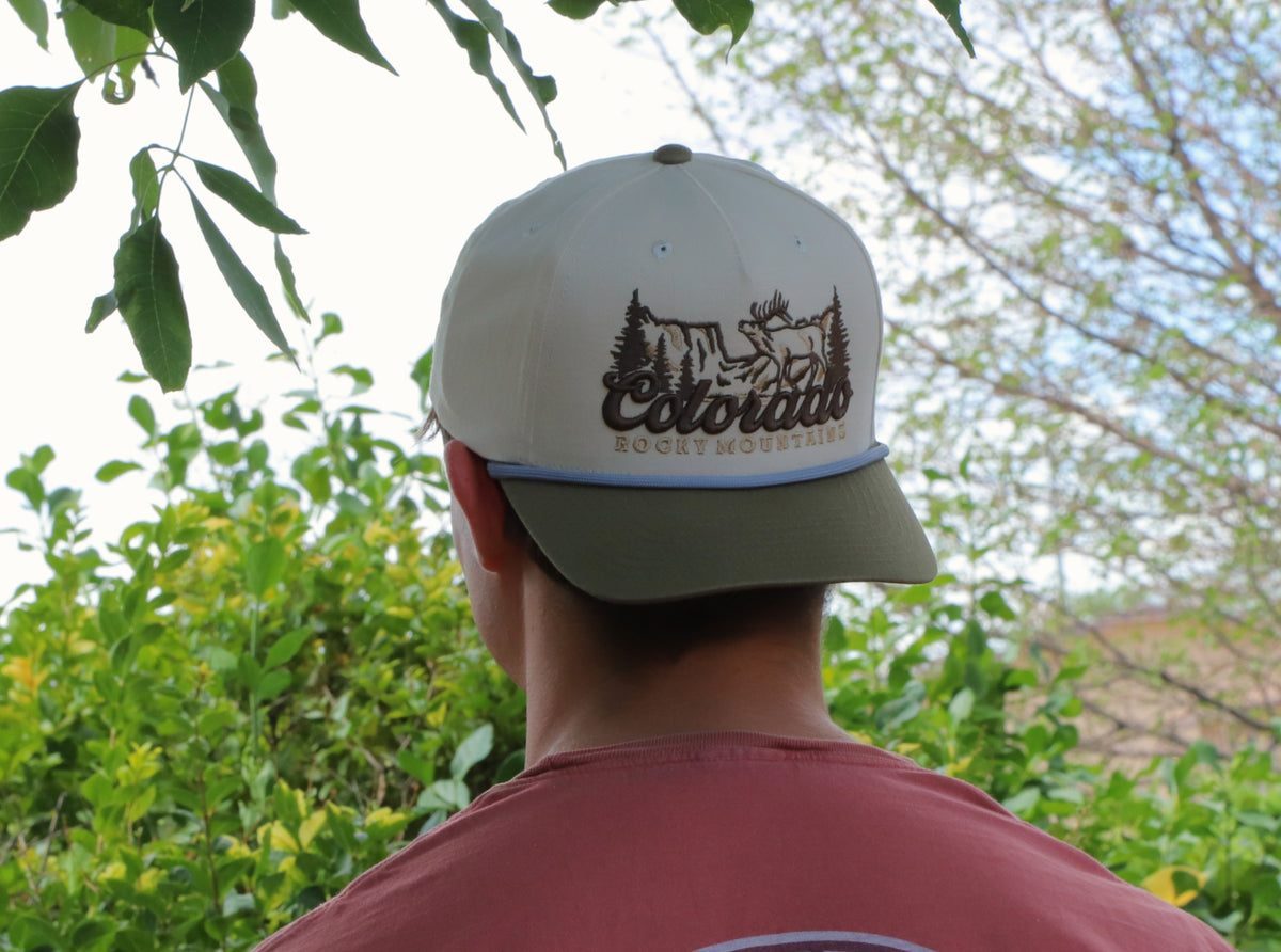 Saloon - Ivory/Olive Brushed Slight Curve Hat - Embroidered