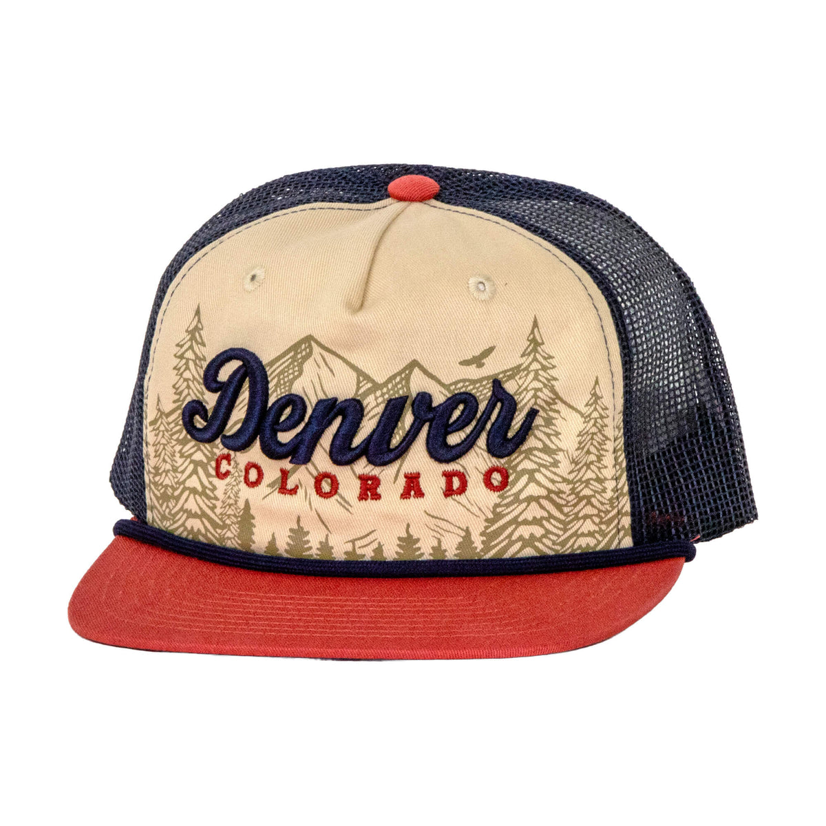 Draft - Denver - Sketched Landscape Hat - Flat - Beige/Red - Embroidered