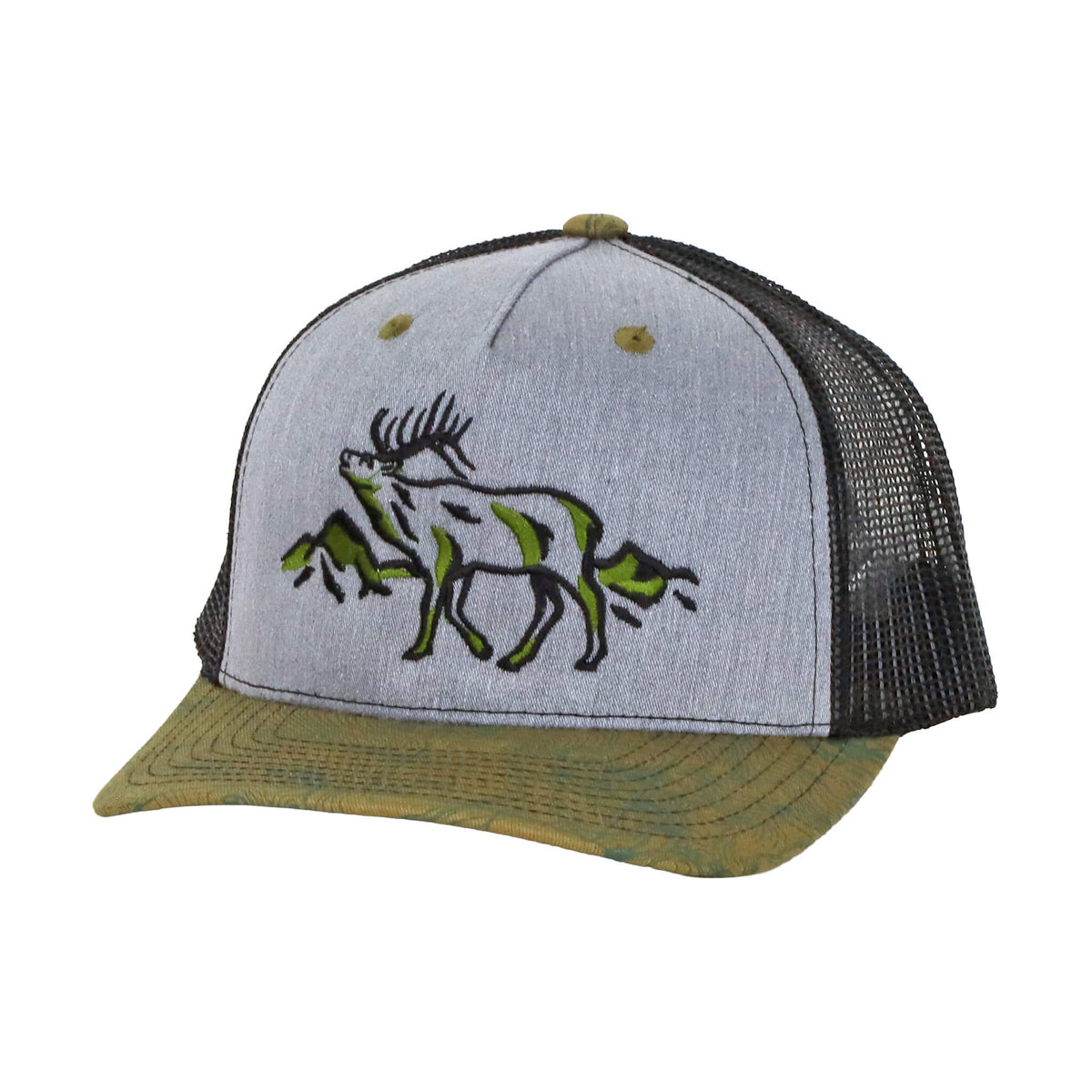 Roaming Elk - Grey/Olive Topo Trucker Hat