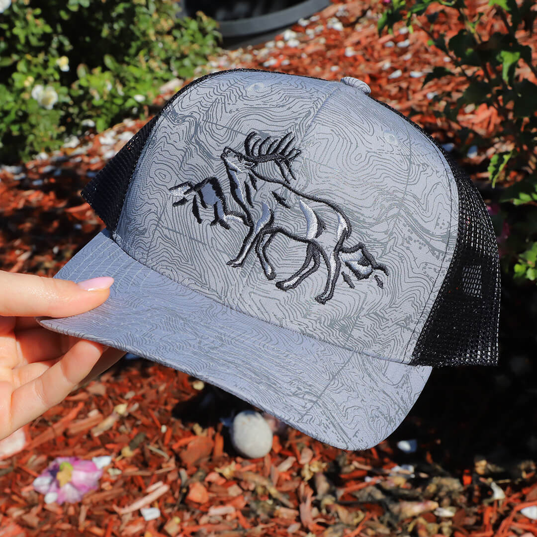 Roaming Elk - Grey/Black Topo Trucker Hat