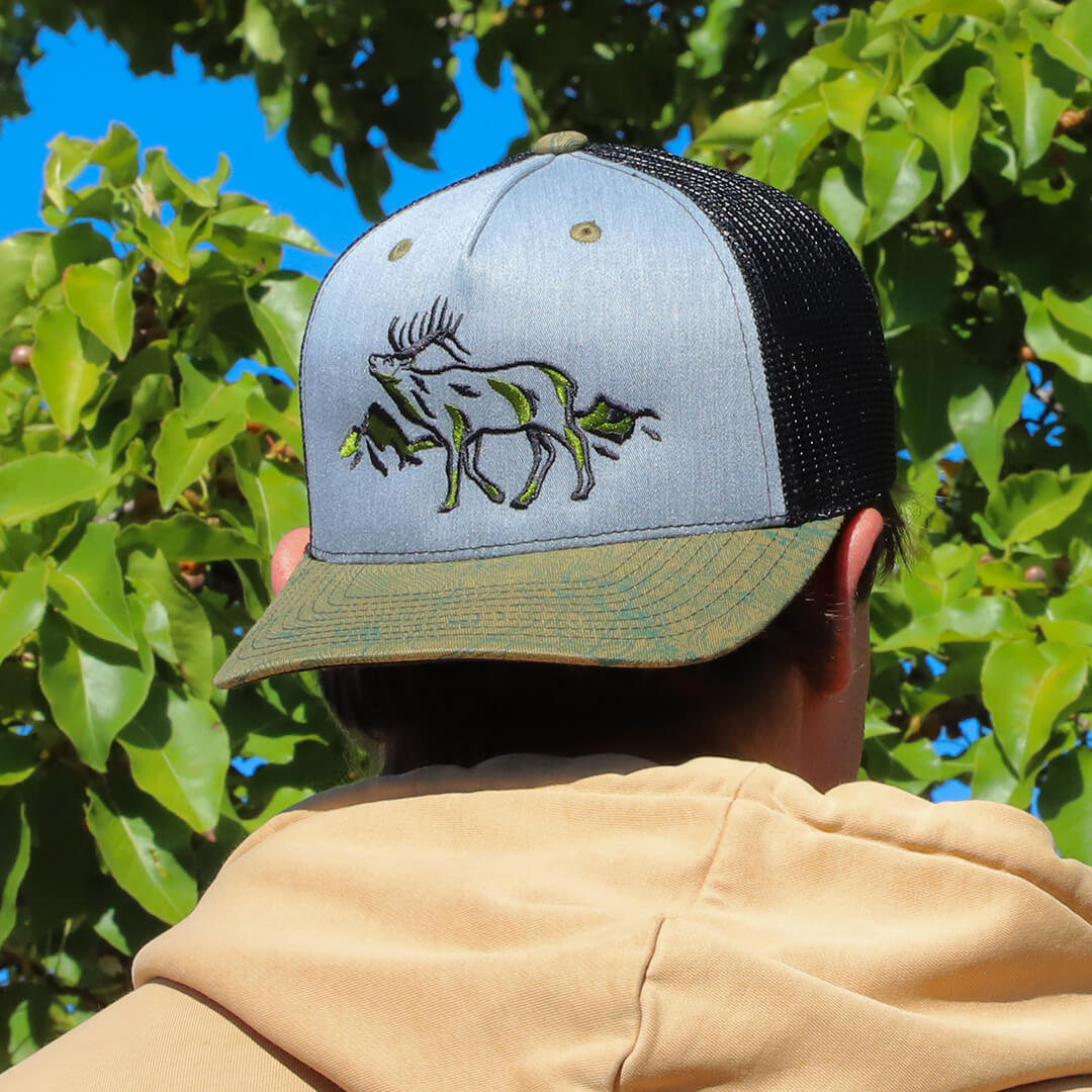 Roaming Elk - Grey/Olive Topo Trucker Hat