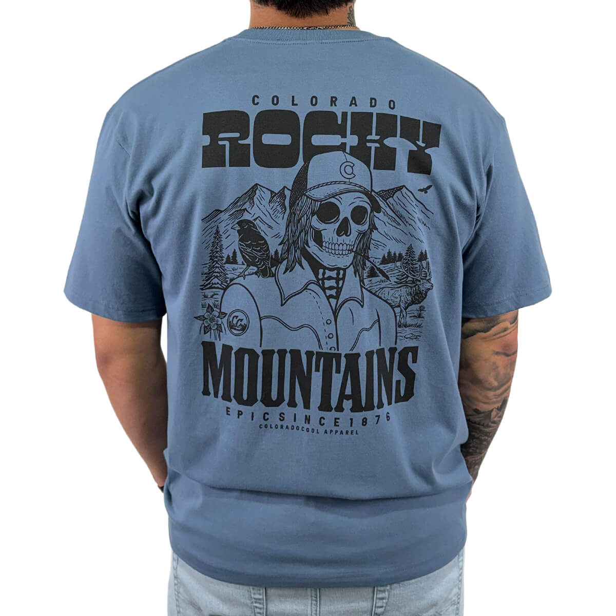 Rocky Mountain Skeleton T-Shirt - Blue Jean