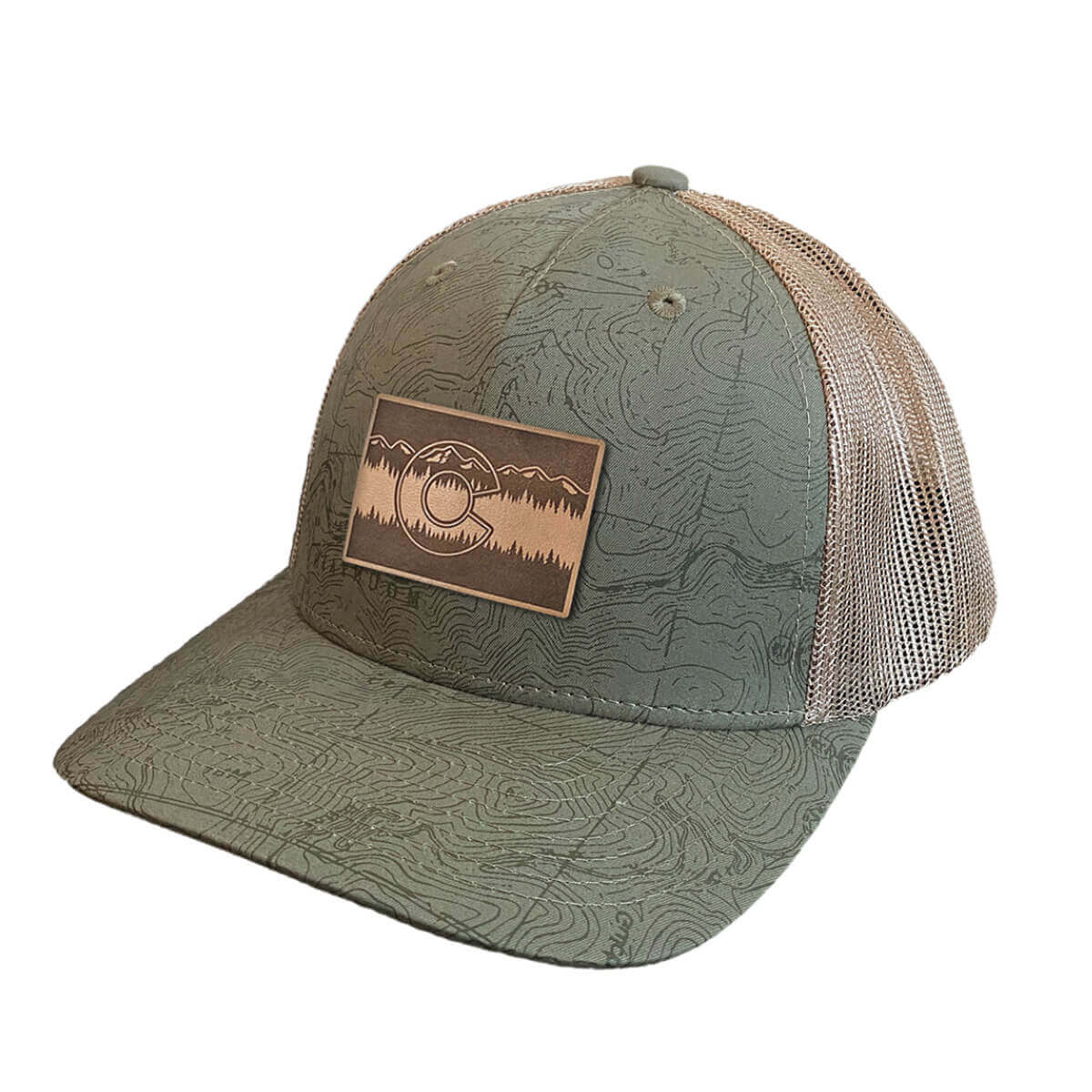 Topo Pattern Hat Topo Trucker Hat - Olive - Treeline Patch