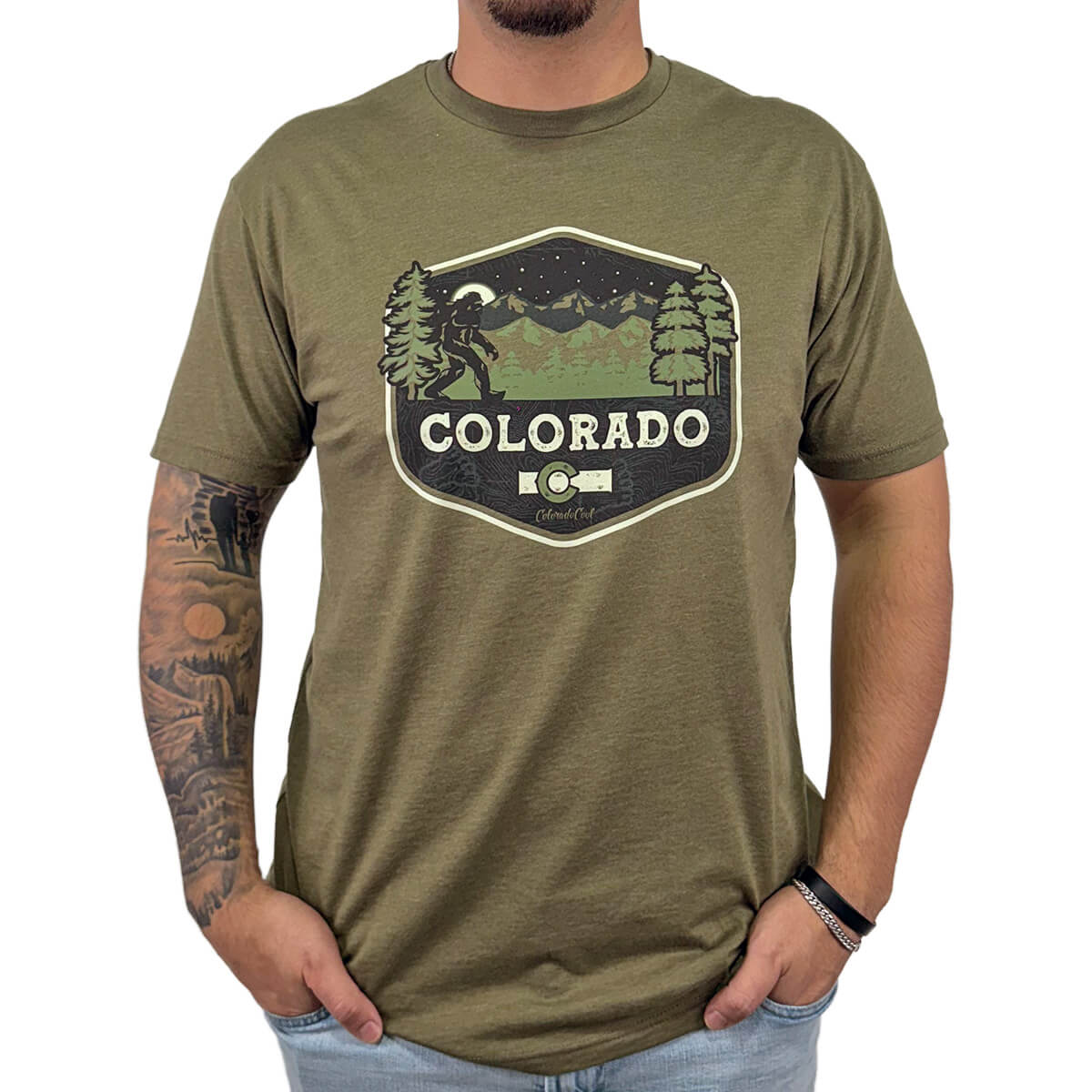 Bigfoot Silhouette T-Shirt - Heather Military Green