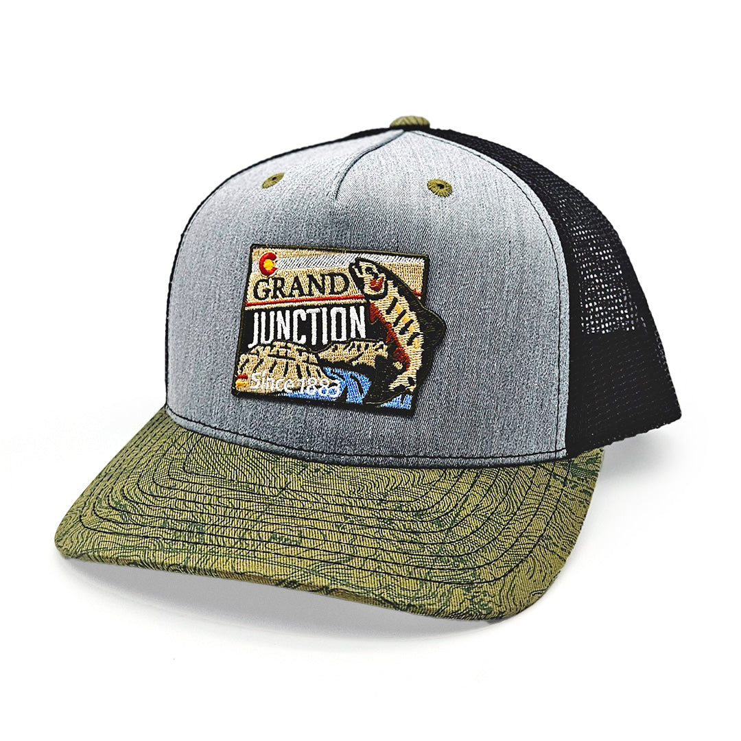 Grand Junction - Suit Trucker Hat - Gray/Black/Olive Topo